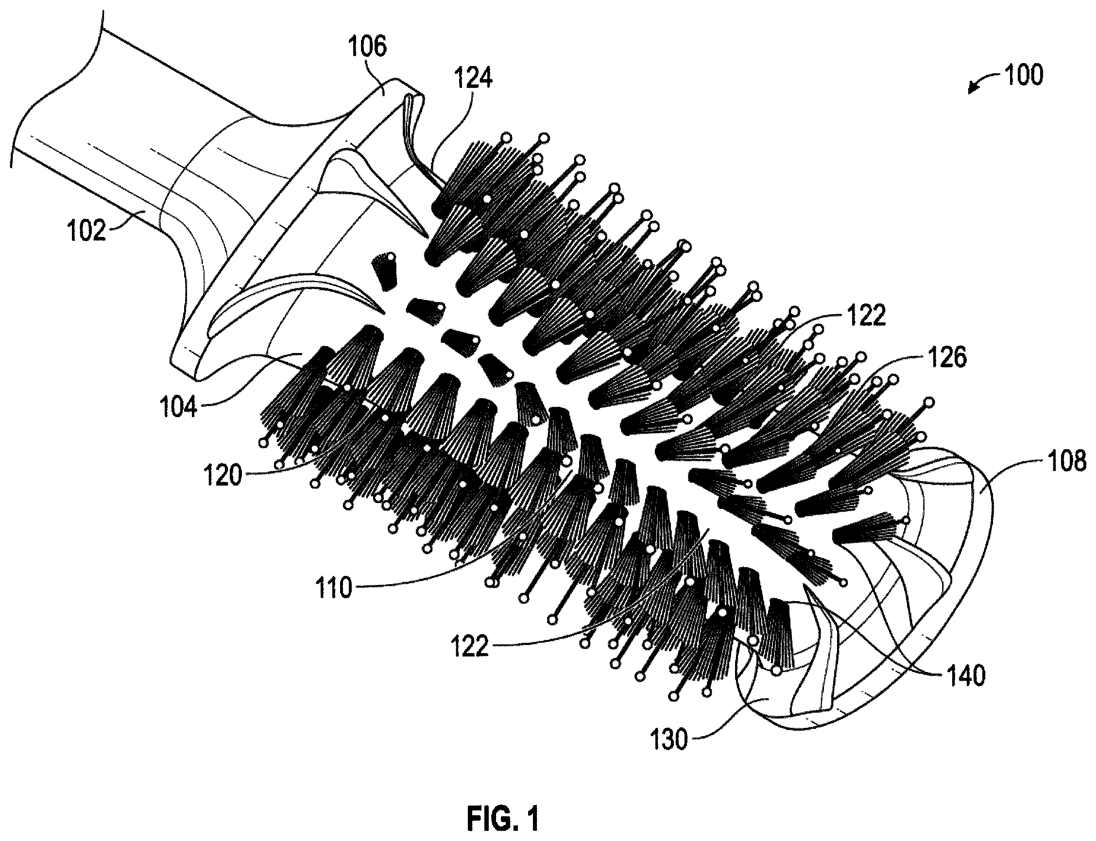 Patent US12342919 Figure 1 – Interactive styling hairbrush