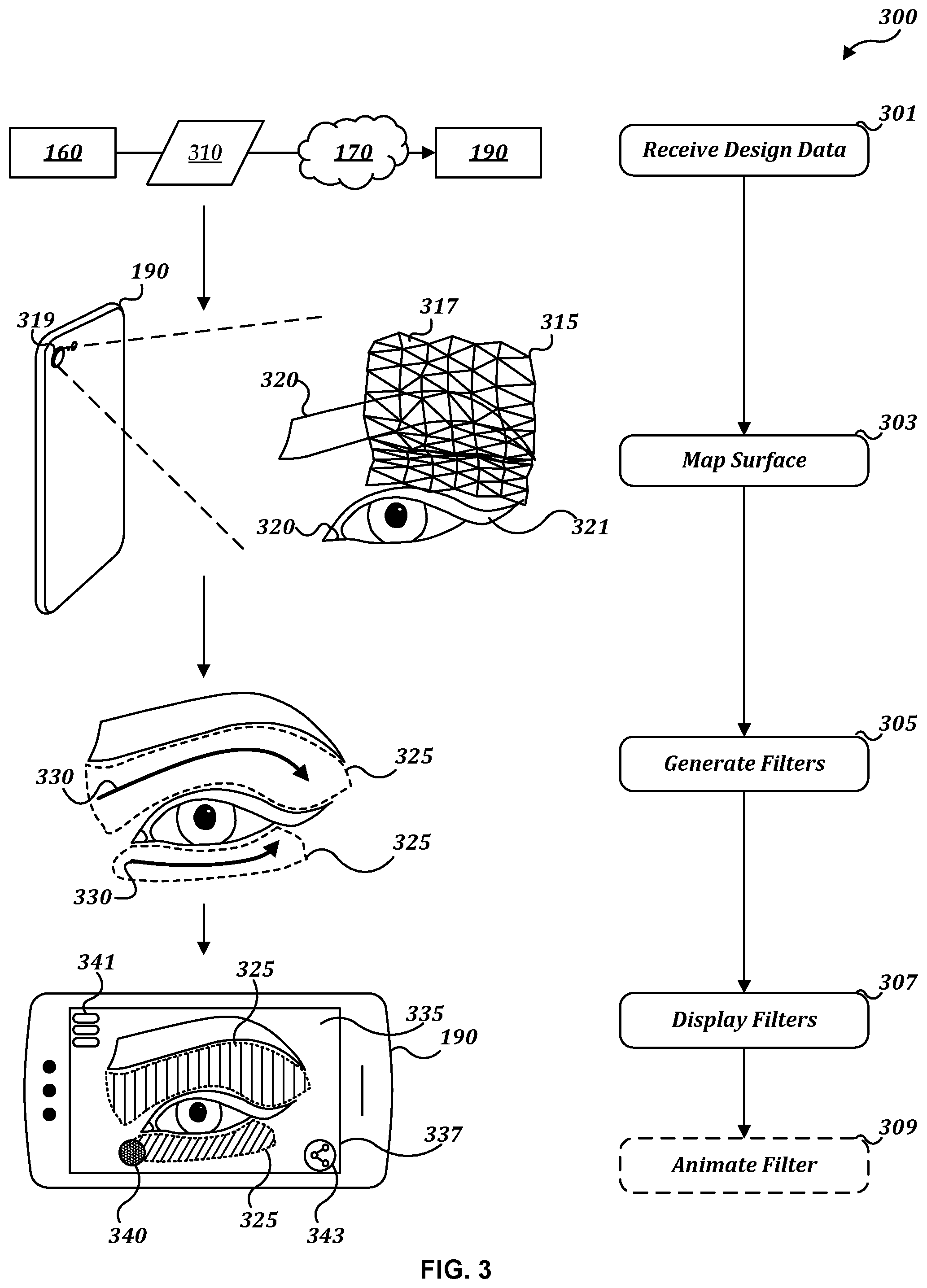 Patent US12342923 Figure 3 – Augmented reality cosmetic design filters