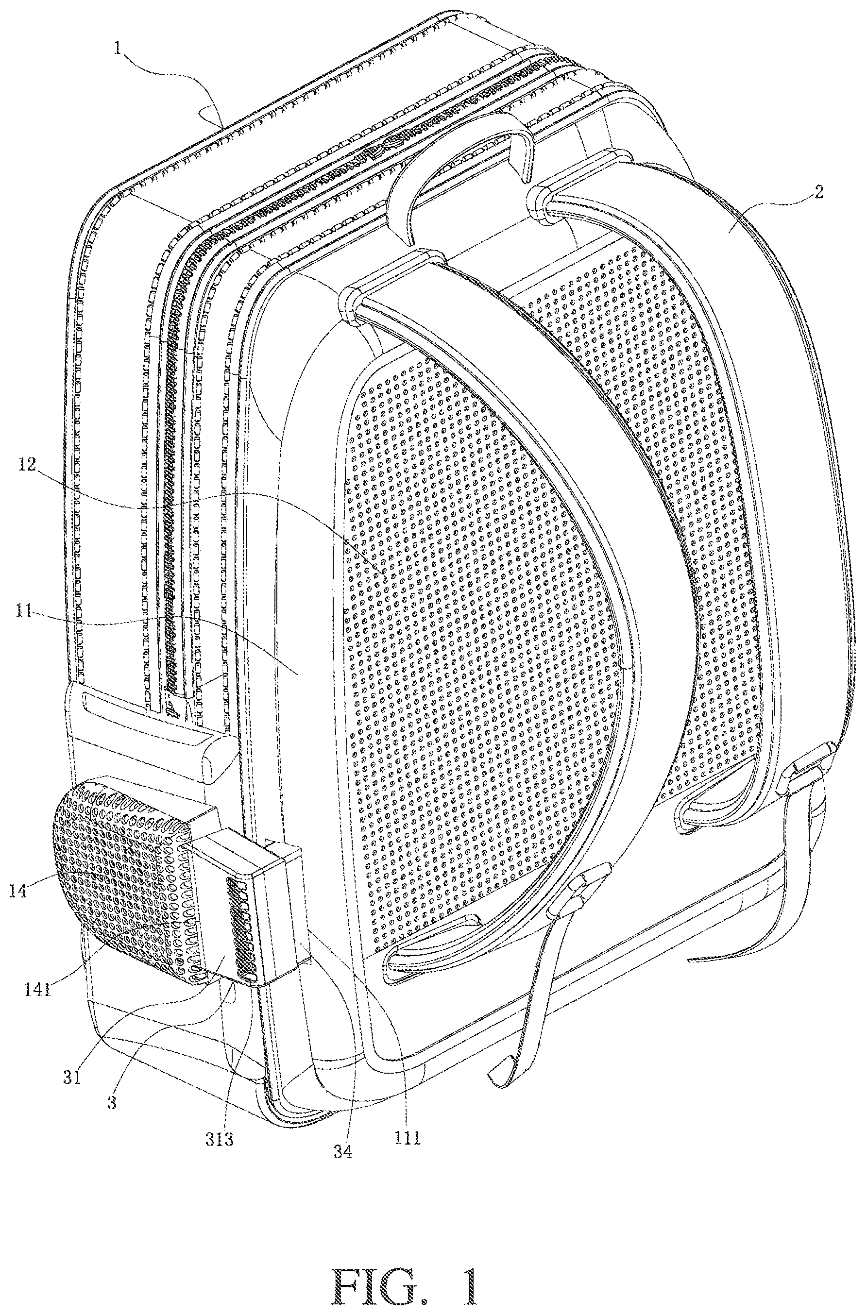 Patent US12342925 Figure 1 – Backpack with cooling and temperature-lowering functionality