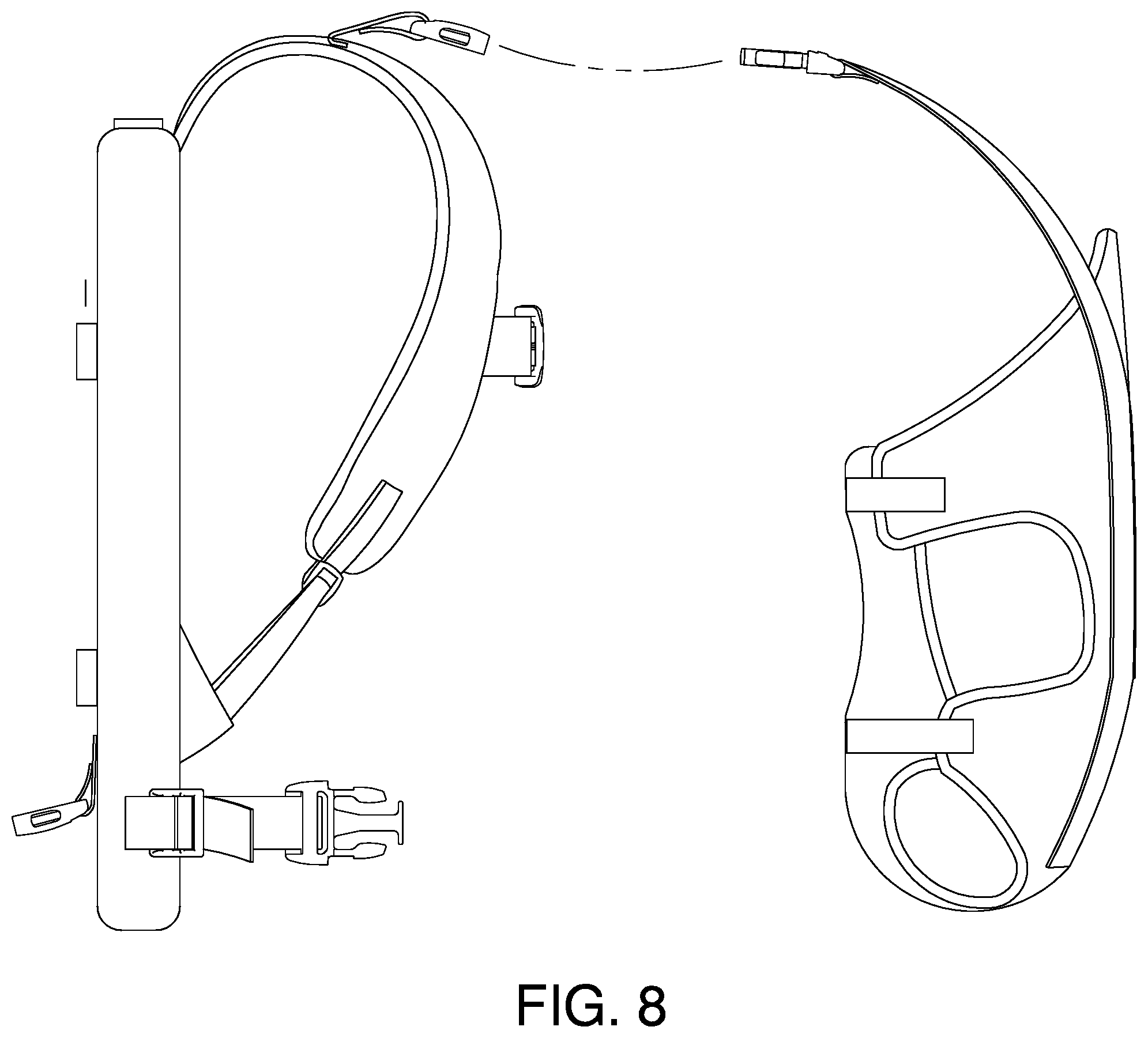 Patent US12342926 Figure 8 – Modular backpack and harness system