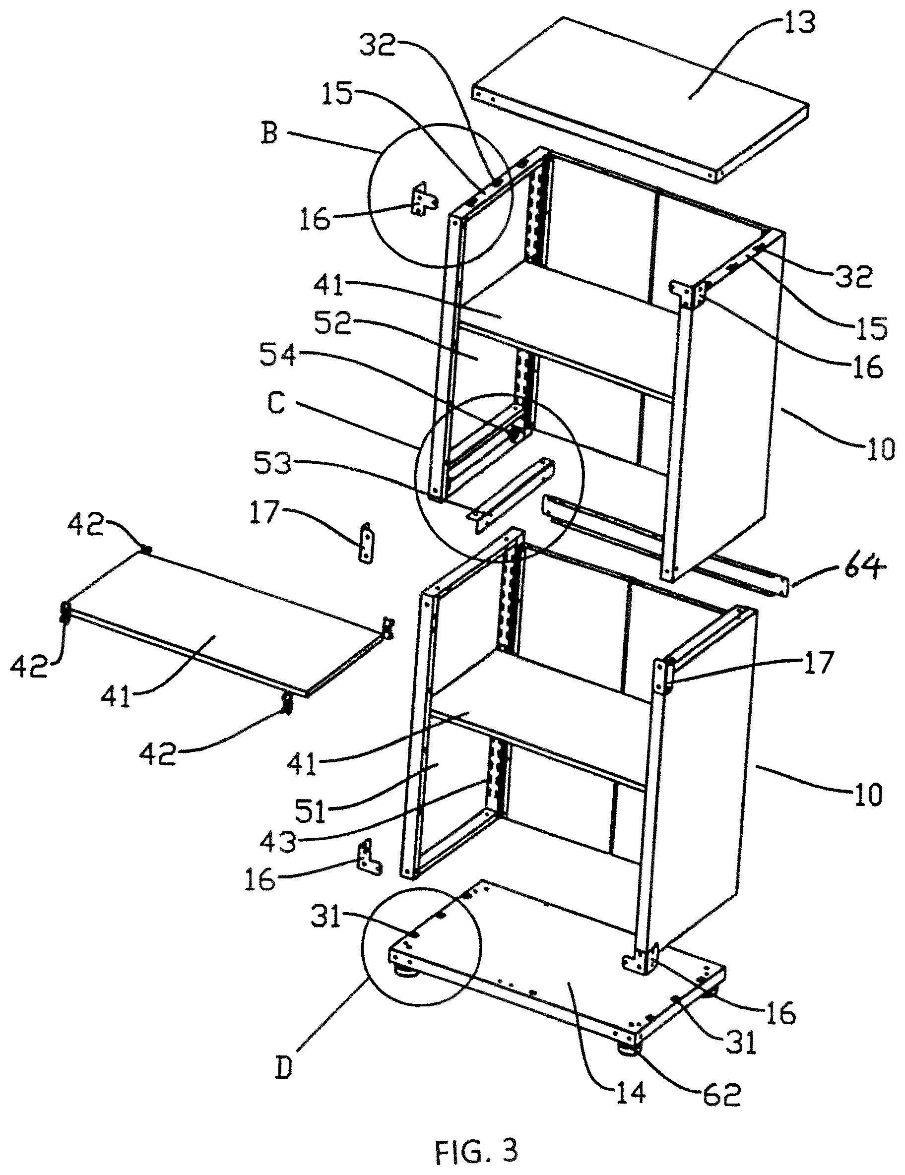 Patent US12342931 Figure 3 – Modular cabinet assembly