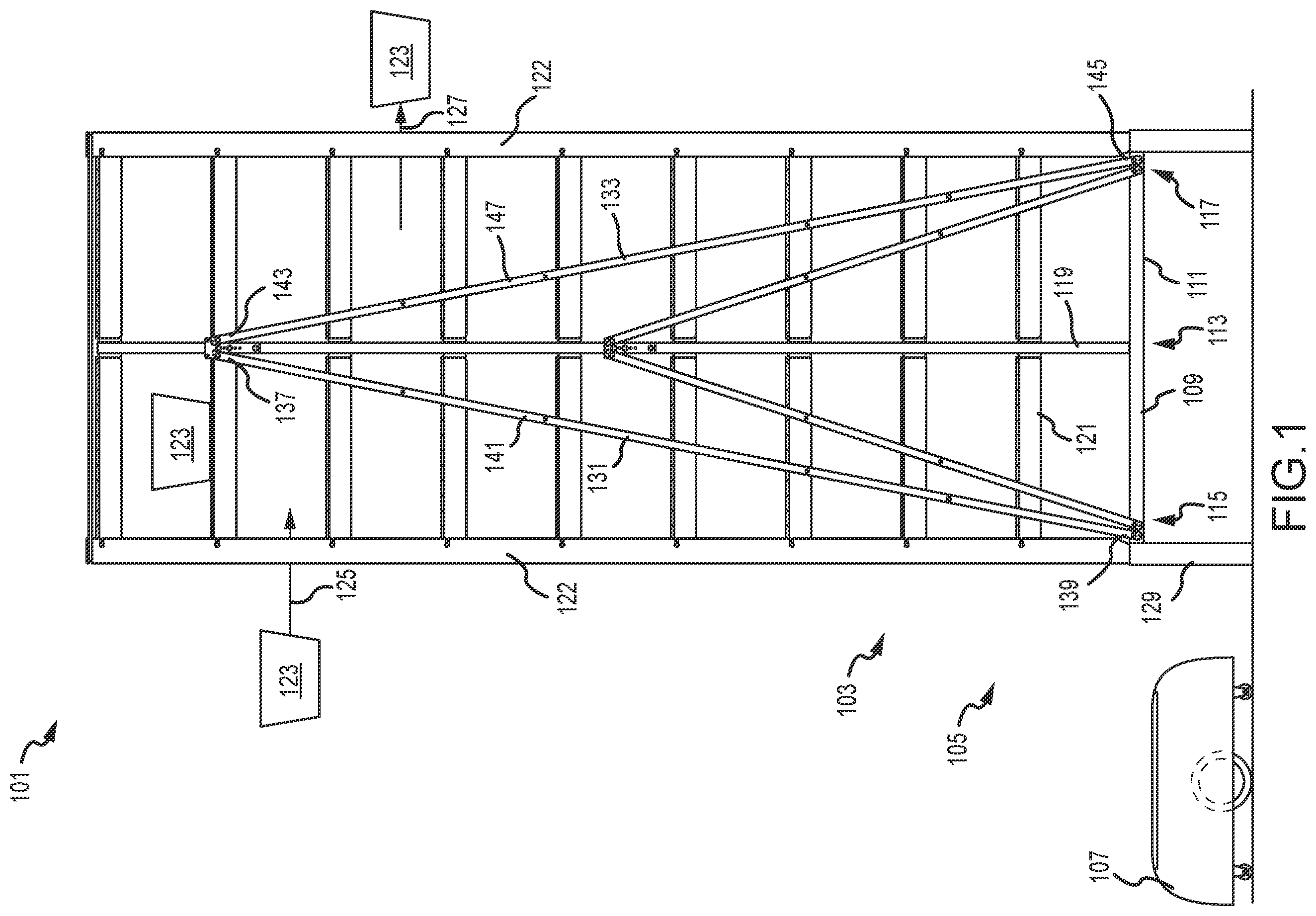 Patent US12342932 Figure 1 – Adjustable tensioning mechanism for storage rack