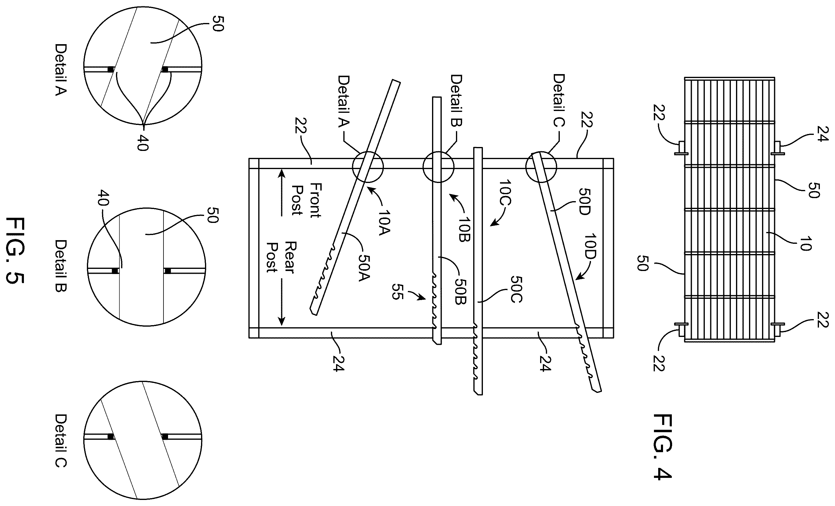 Patent US12342933 Figure 5 – Tilting and sliding system for a shelf having side support rails receivable between shelf supports in vertical posts