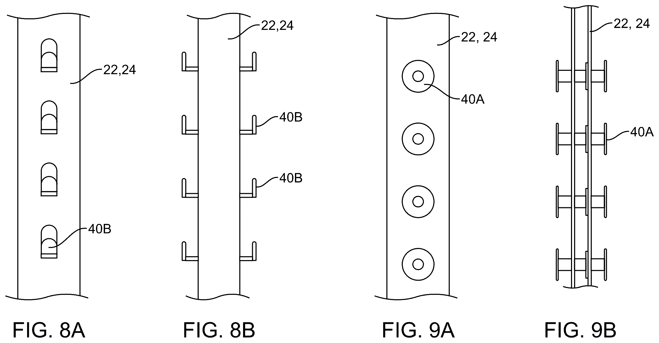 Patent US12342933 Figure 8 – Tilting and sliding system for a shelf having side support rails receivable between shelf supports in vertical posts