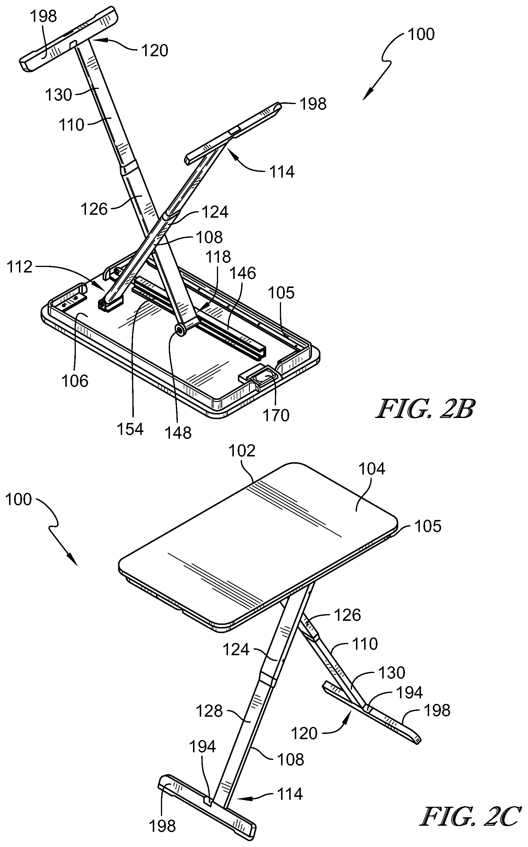 Patent US12342936 Figure 4 – Collapsible adjustable height table
