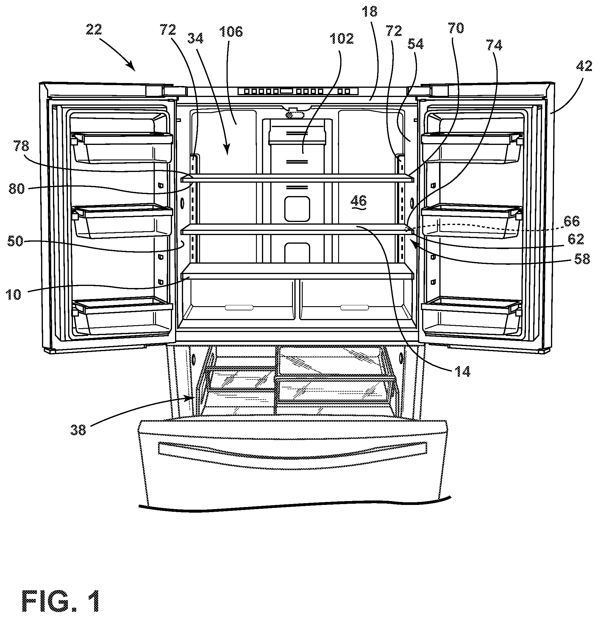 Patent US12342938 — Trim assembly for an appliance shelf — Figure 1