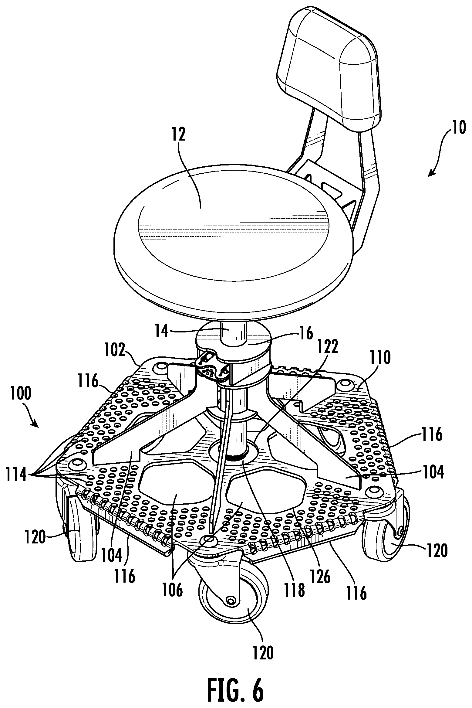 Patent US12342945 Figure 6 – Chair base with storage bowls