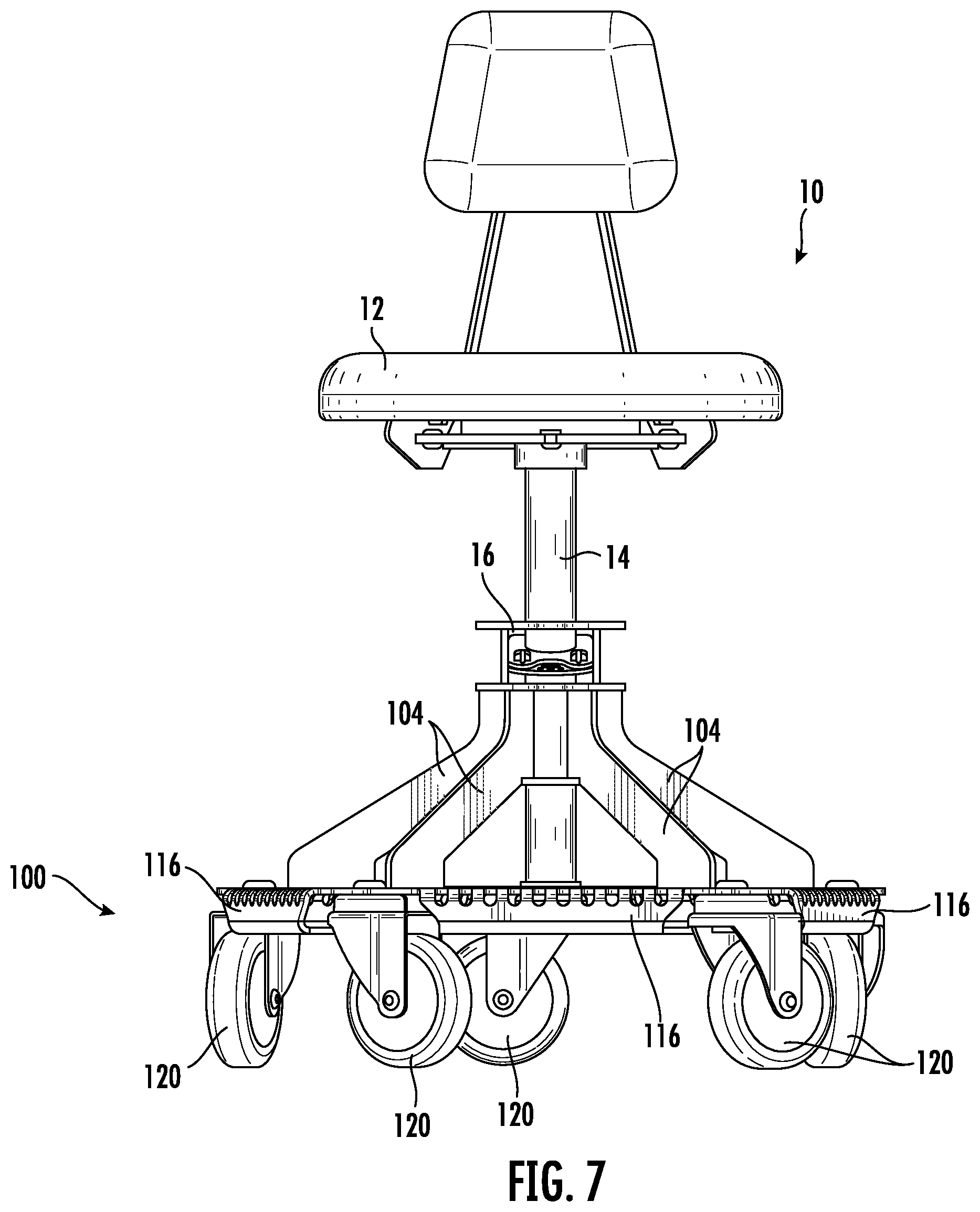 Patent US12342945 Figure 7 – Chair base with storage bowls