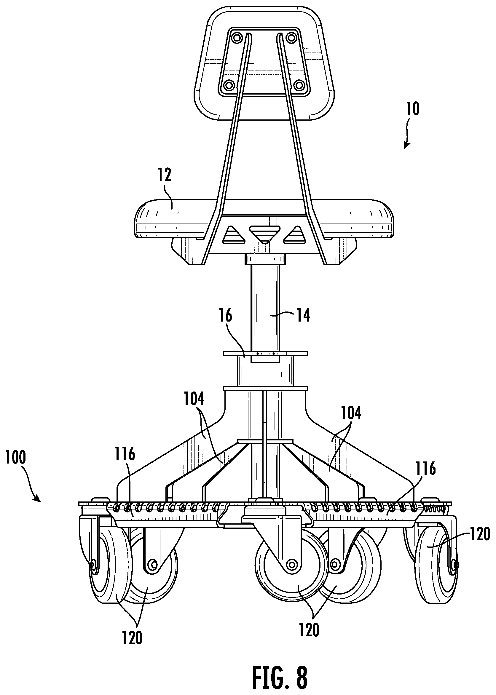Patent US12342945 Figure 8 – Chair base with storage bowls