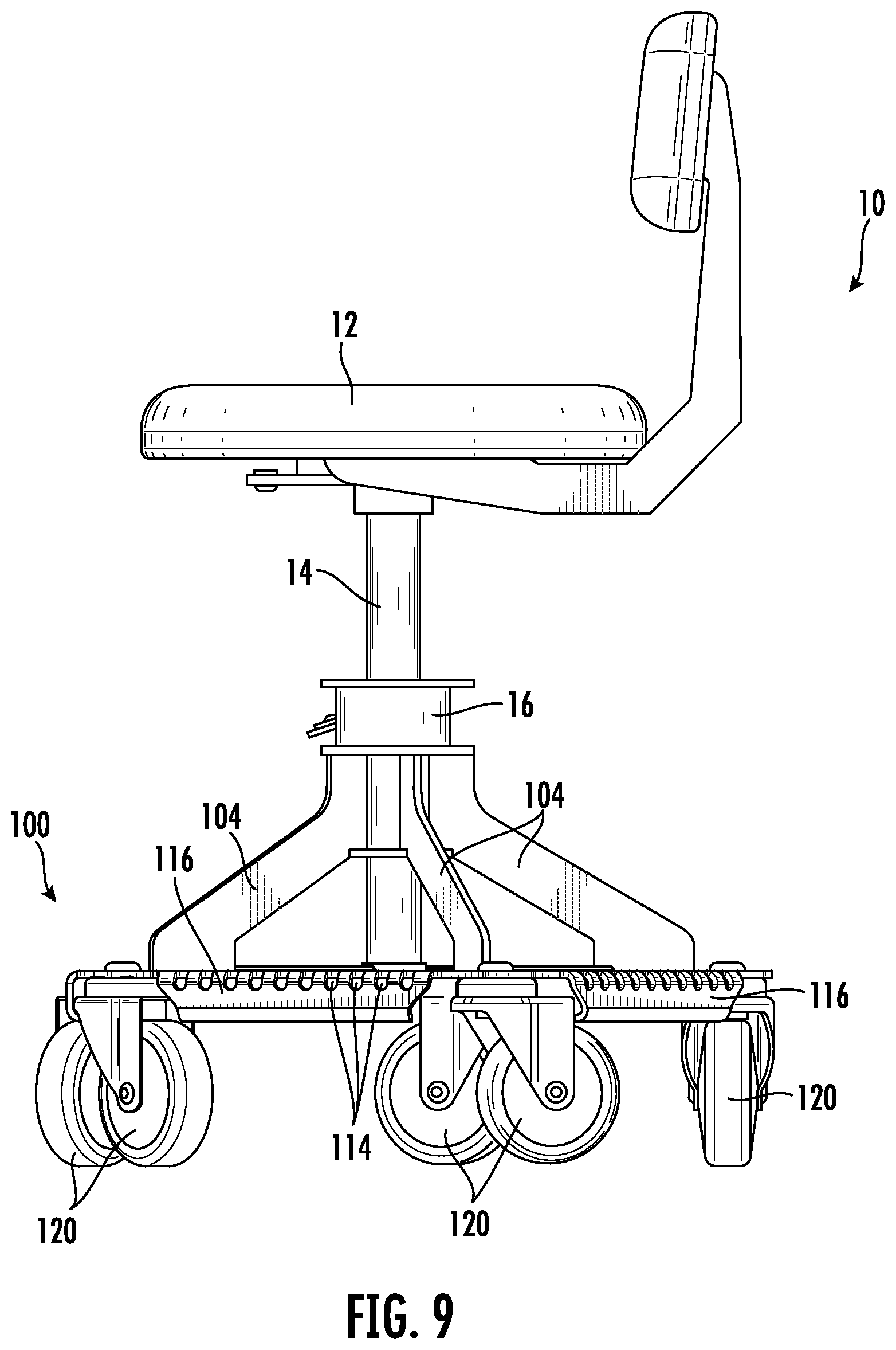 Patent US12342945 Figure 9 – Chair base with storage bowls