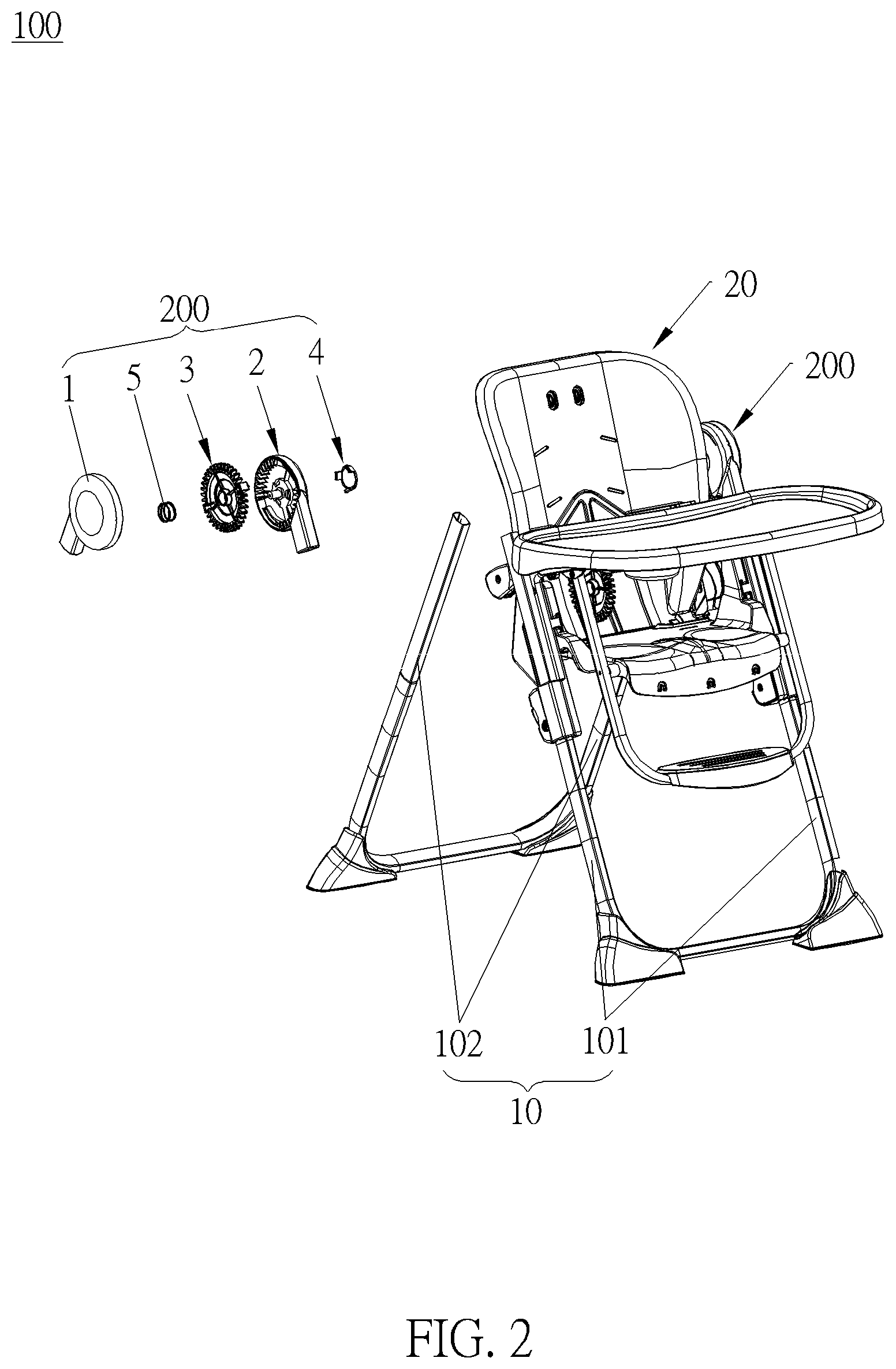 Patent US12342946 Figure 2 – Foldable mechanism and infant carrier thereof