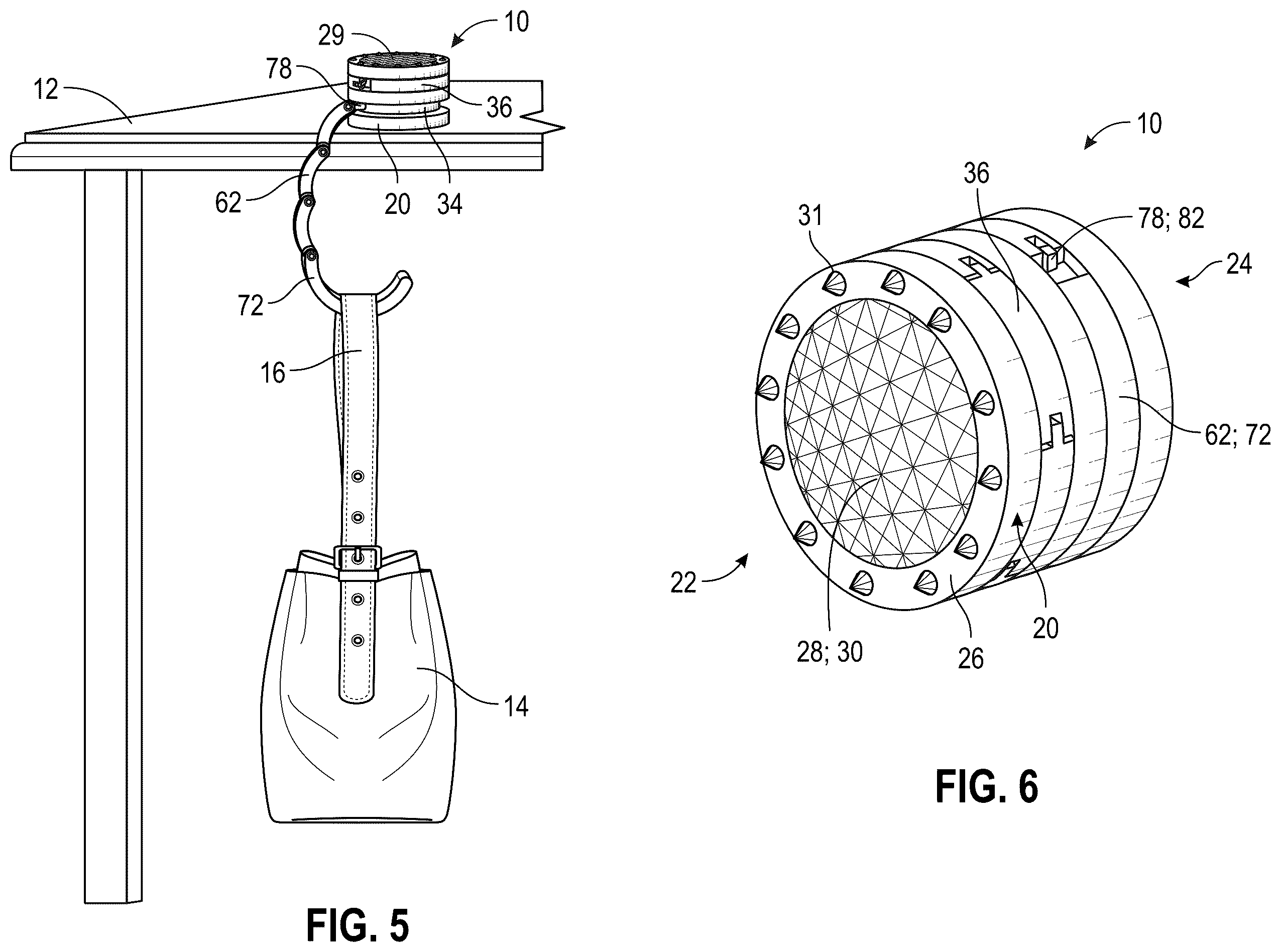 Patent US12342951 Figure 6 – Articulating hook apparatus for hanging an article from a variety of structures