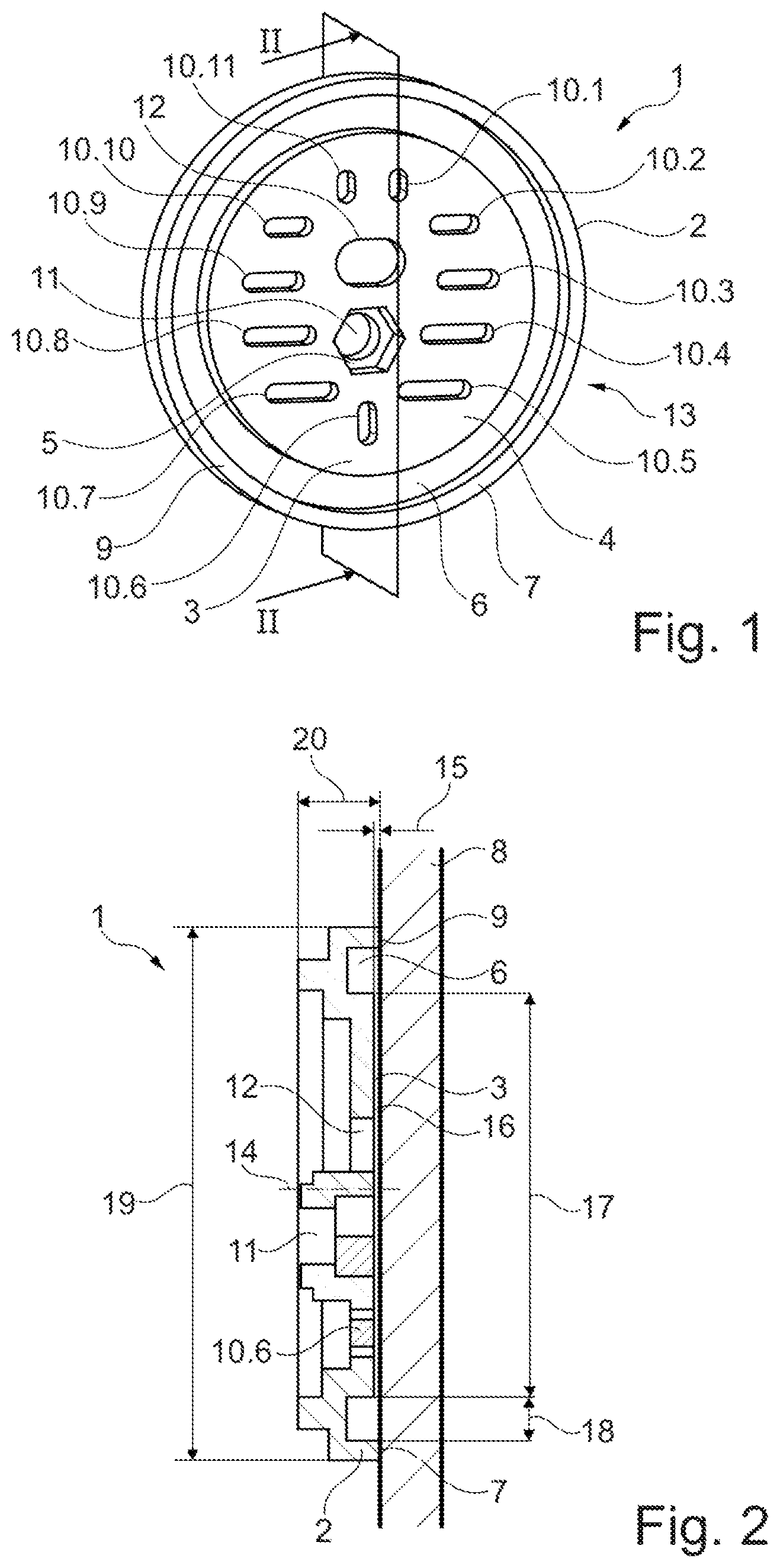 Patent US12342964 Figure 1 – Device for mounting a sanitary component to a wall