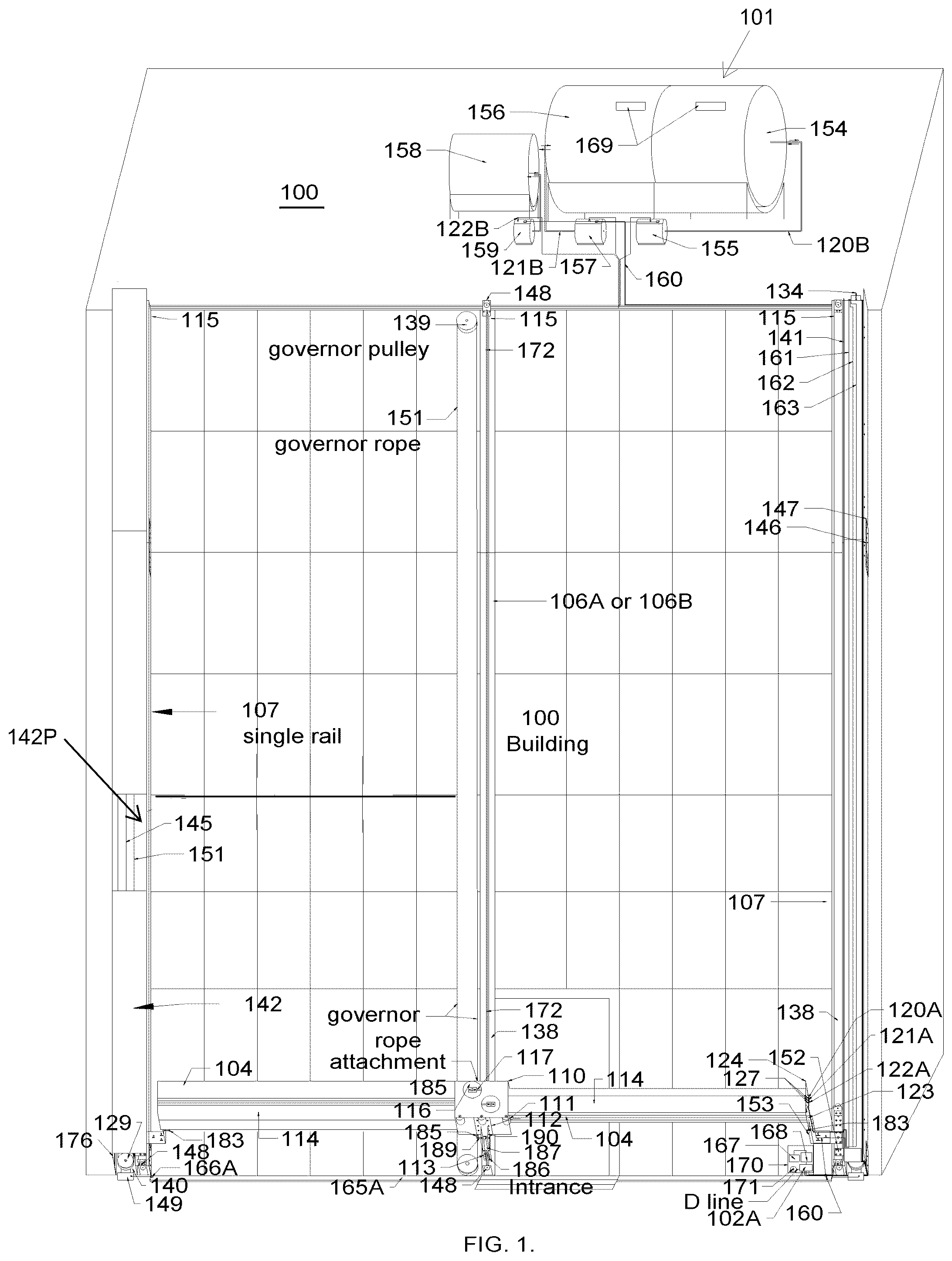 Patent US12342973 Figure 1 – Automatic touchless (building and window) wash machine