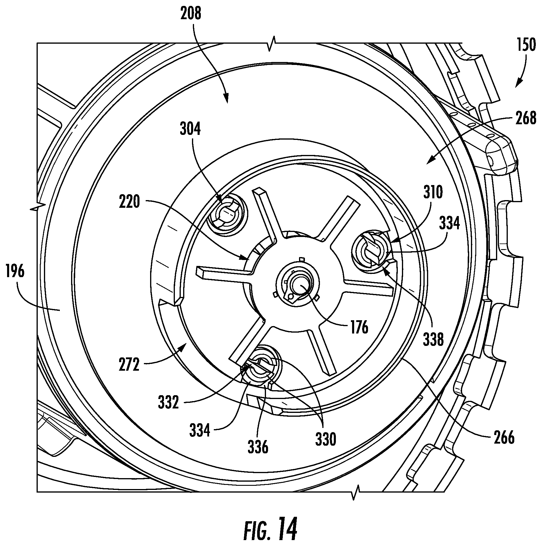 Patent US12342974 Figure 10 – Fluid circulation assembly for a dishwasher appliance