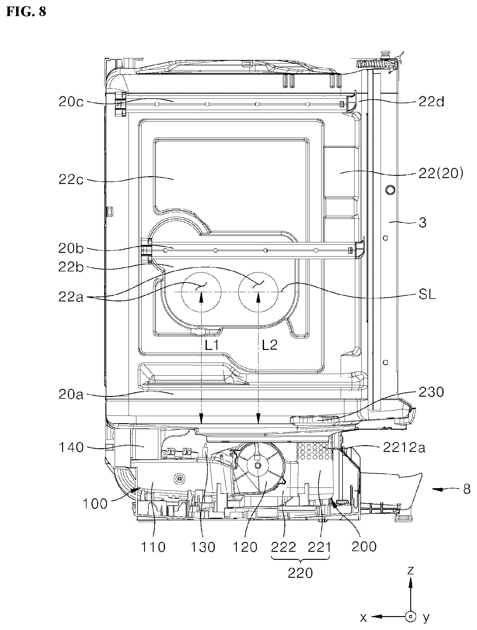 Patent US12342975 Figure 8 – Dishwasher