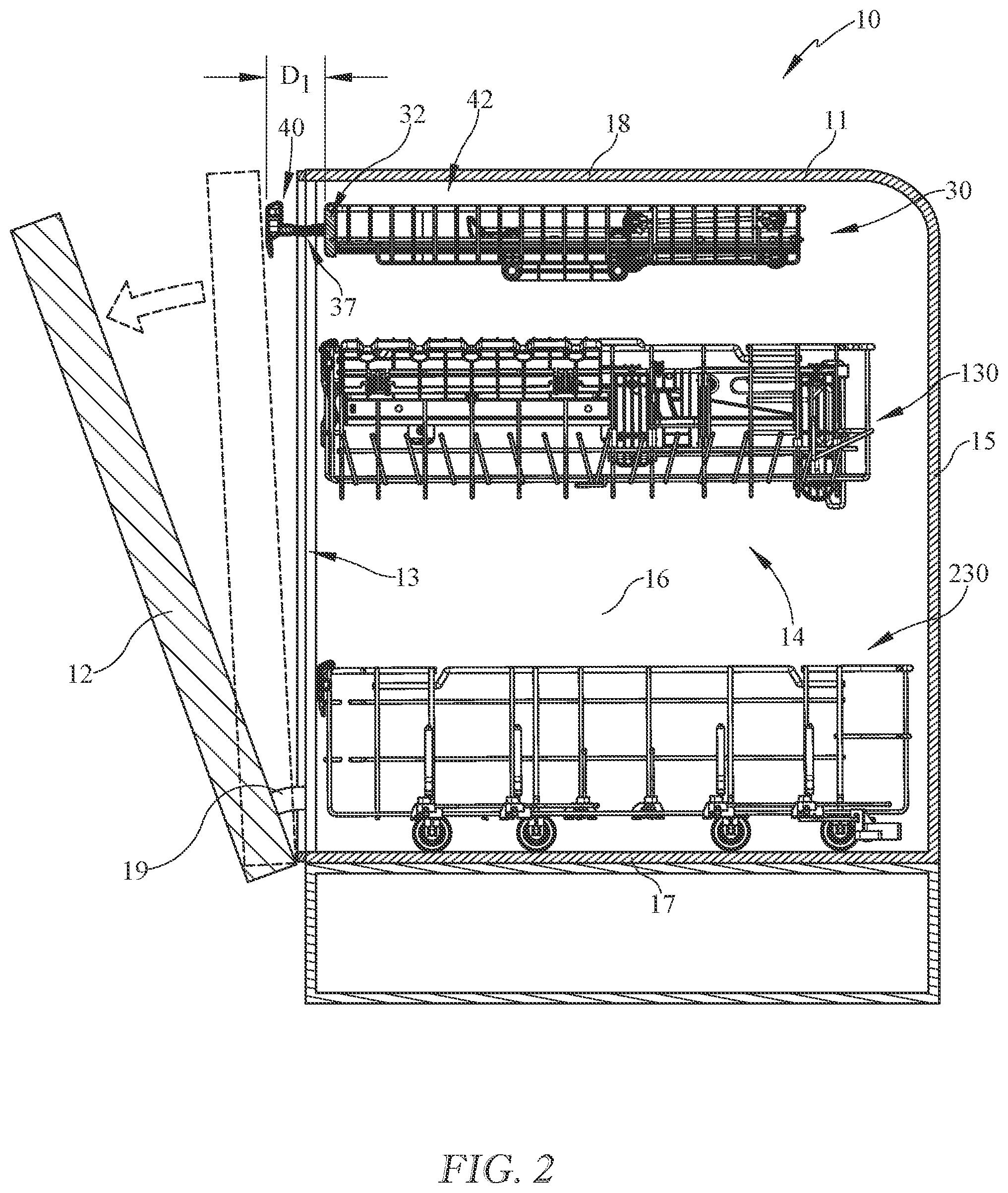 Patent US12342976 Figure 2 – Exhibiting a dishwasher rack to the user