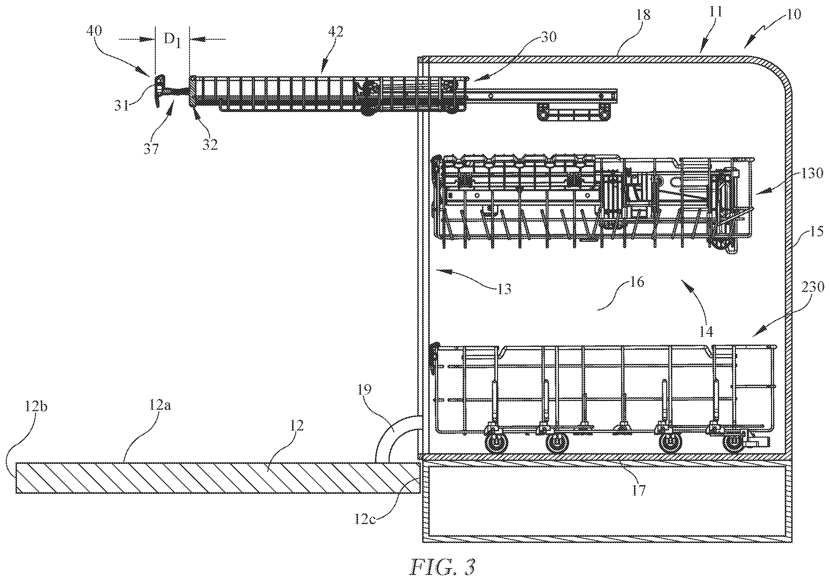Patent US12342976 Figure 3 – Exhibiting a dishwasher rack to the user