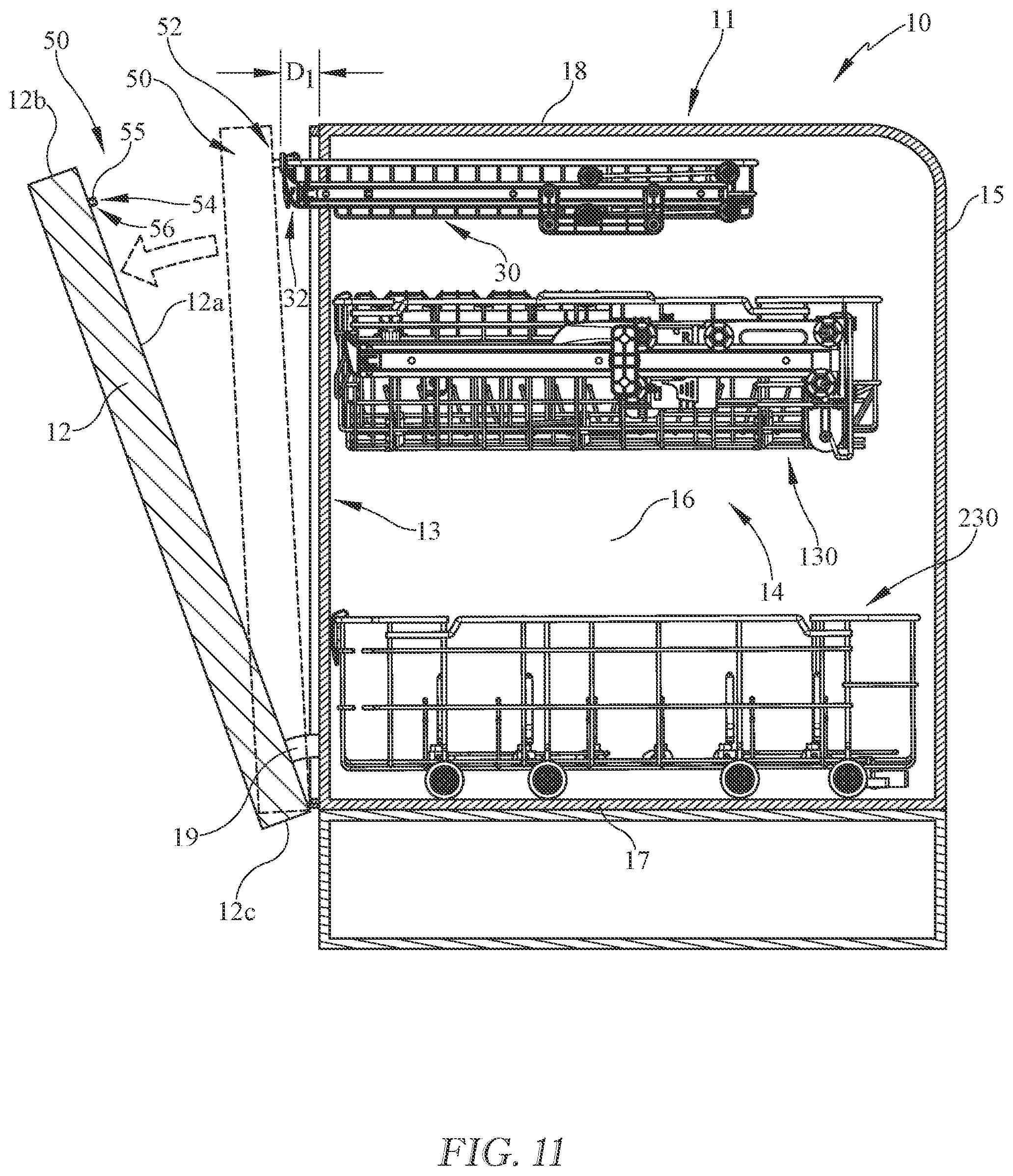Patent US12342976 Figure 11 – Exhibiting a dishwasher rack to the user