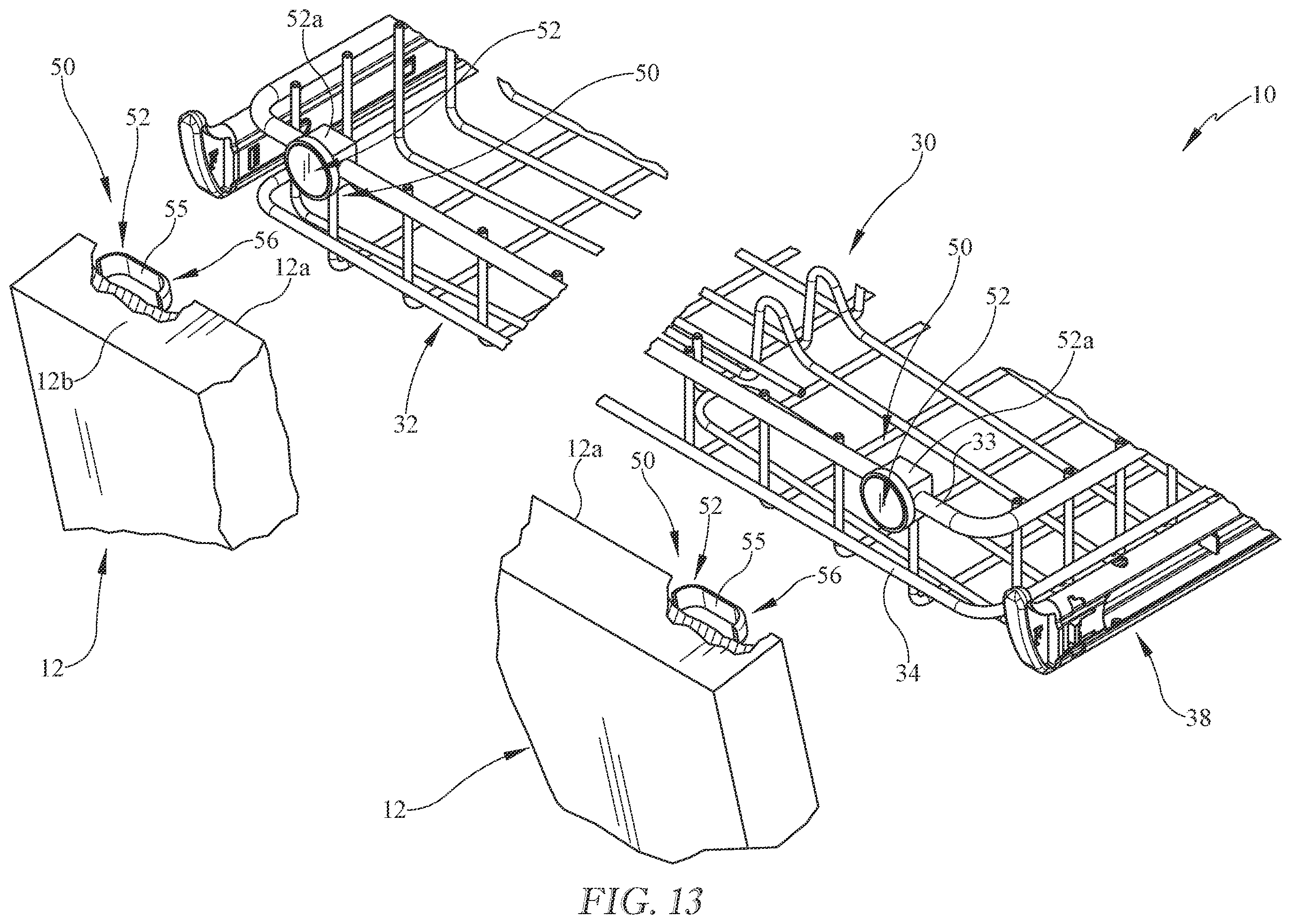 Patent US12342976 Figure 13 – Exhibiting a dishwasher rack to the user
