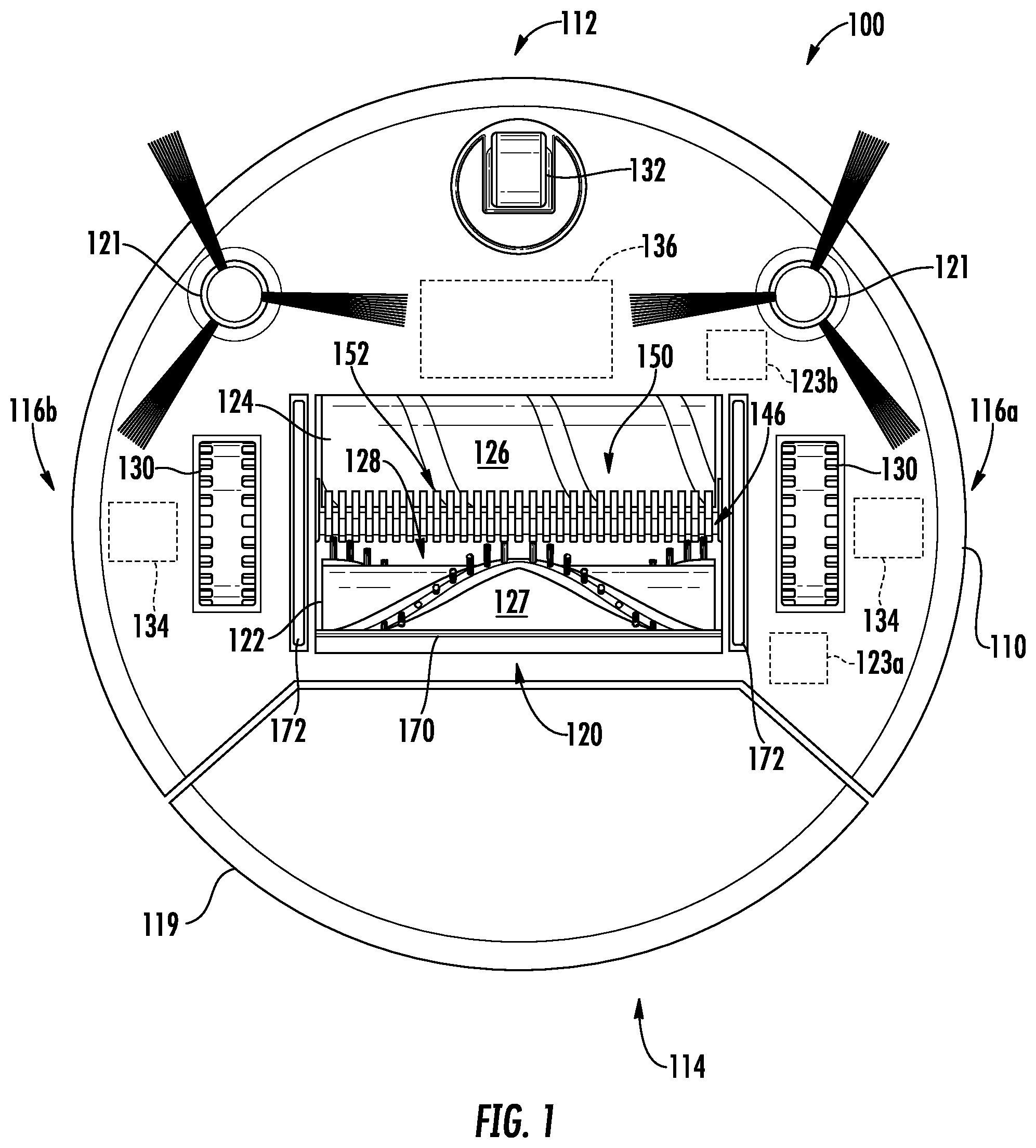 Patent US12342979 Figure 1 – Robotic cleaner with dual cleaning rollers