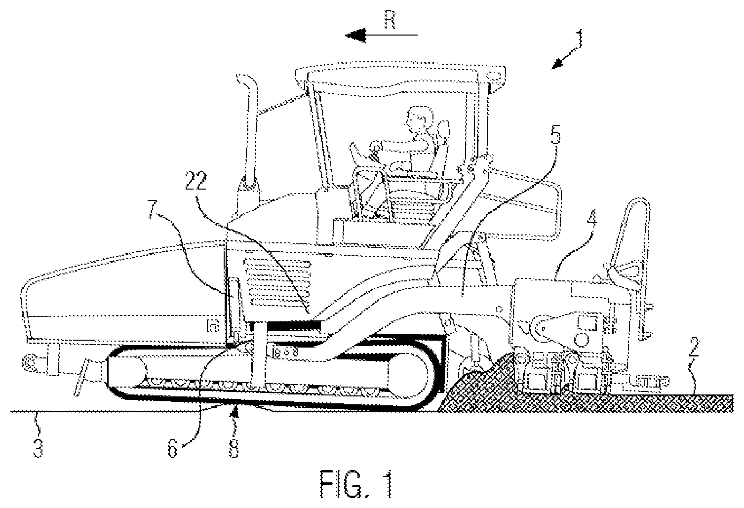 Patent US12345000 — Road finishing machine and method for levelling a screed — Figure 1