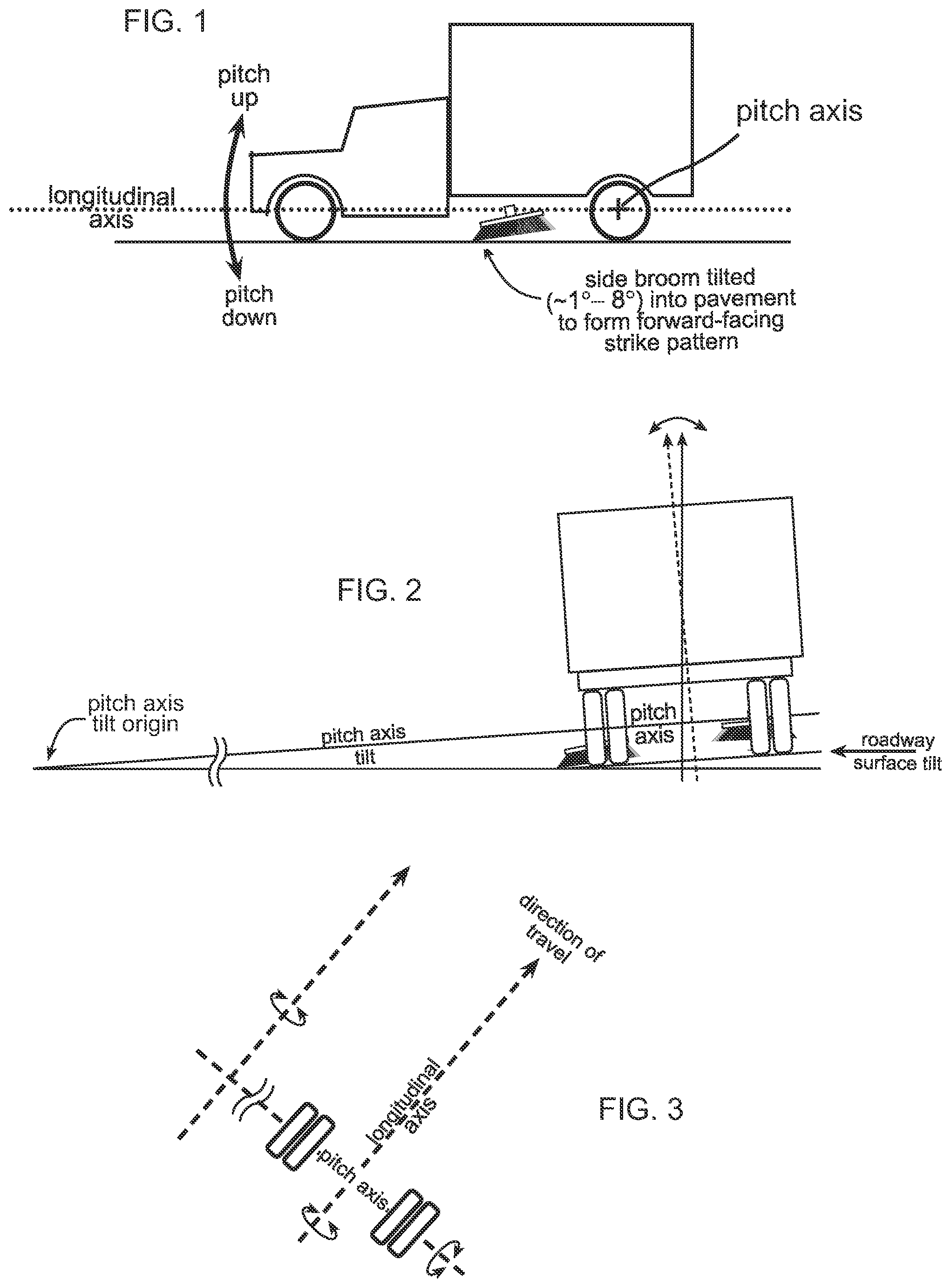 Patent US12345003 Figure 1 – Automatic side broom strike pattern positioning system for a street sweeping machine