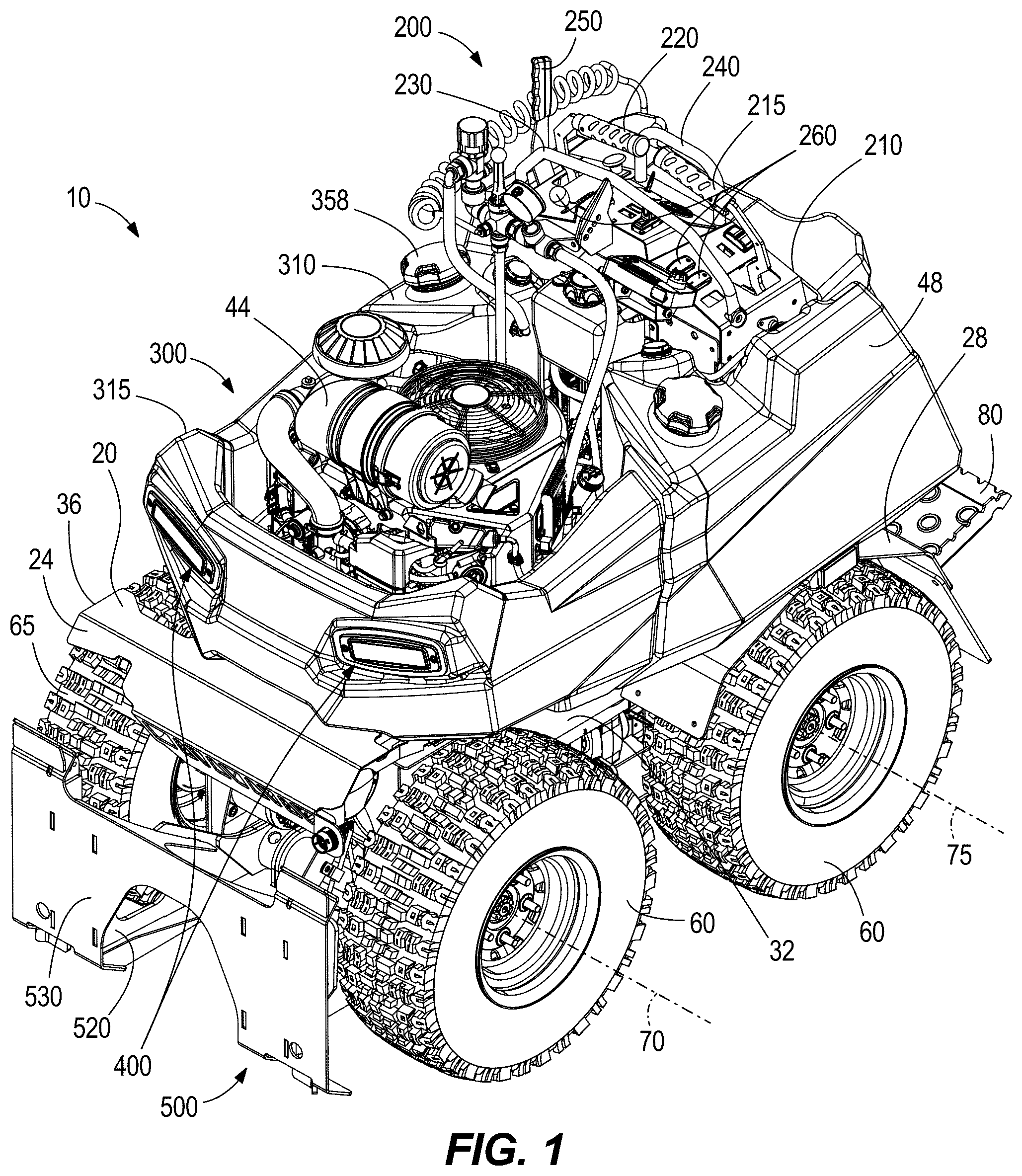 Patent US12345015 Figure 1 – Implement for skid steer vehicle
