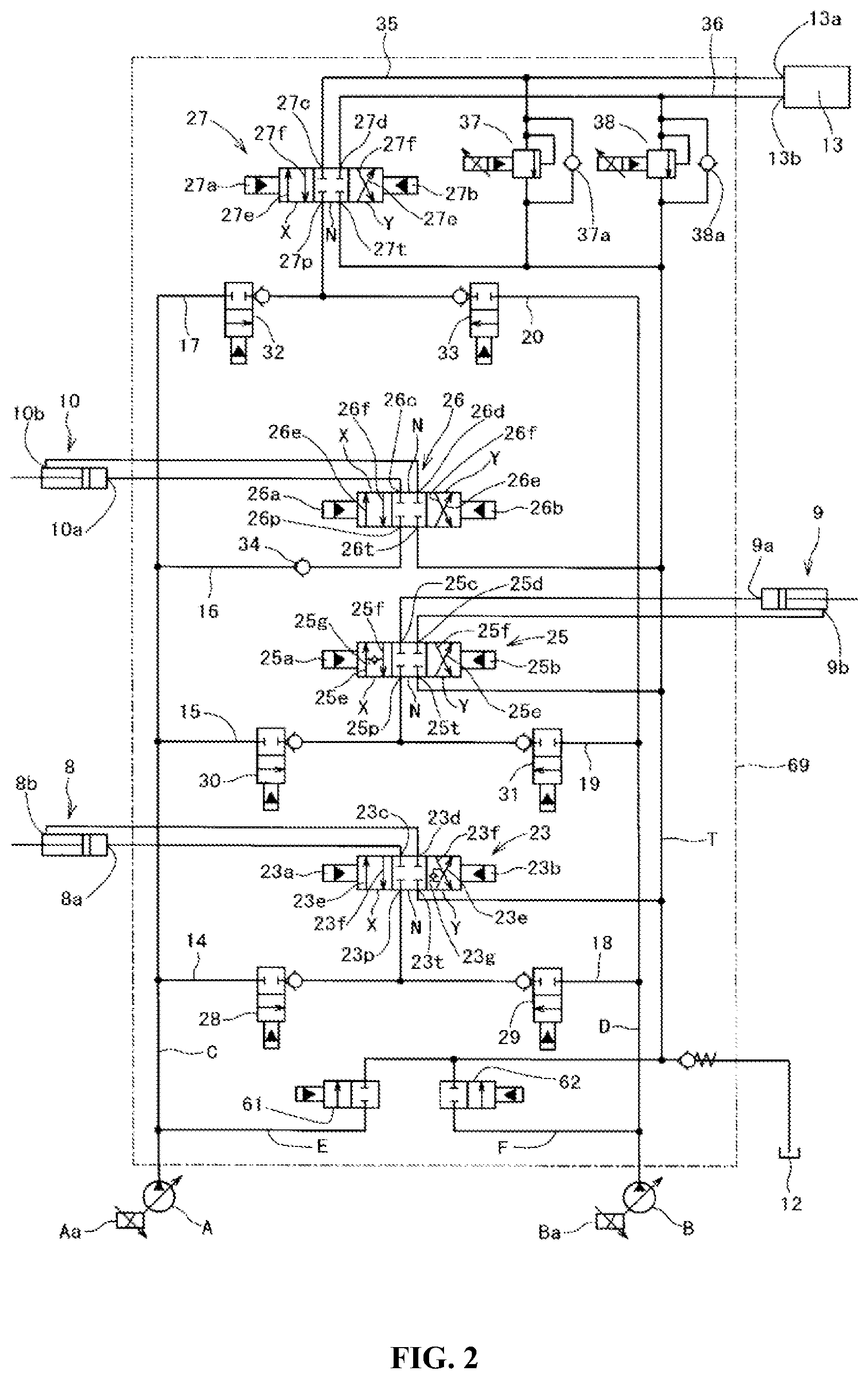 Patent US12345019 Figure 2 – Hydraulic control system in working machines