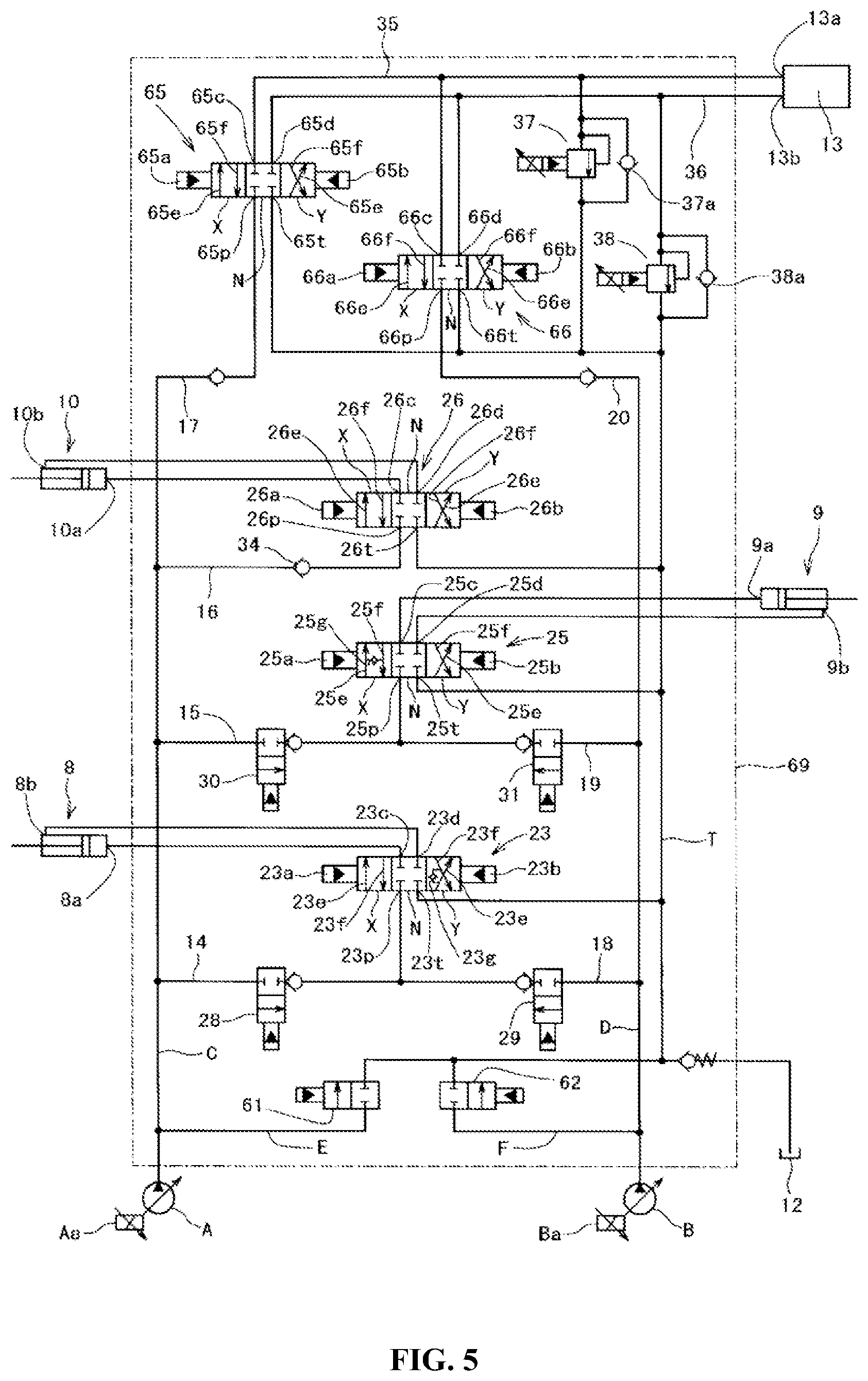 Patent US12345019 Figure 5 – Hydraulic control system in working machines