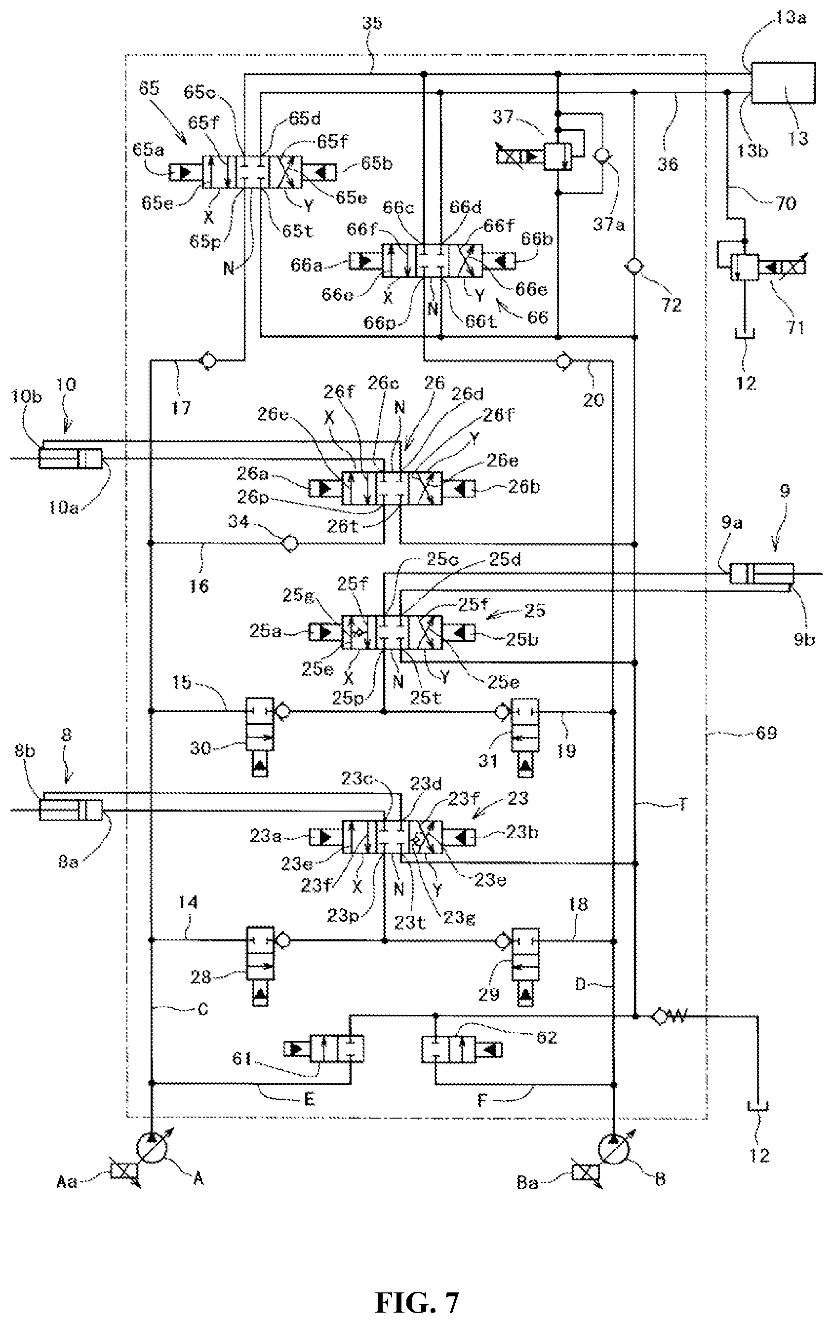 Patent US12345019 Figure 7 – Hydraulic control system in working machines