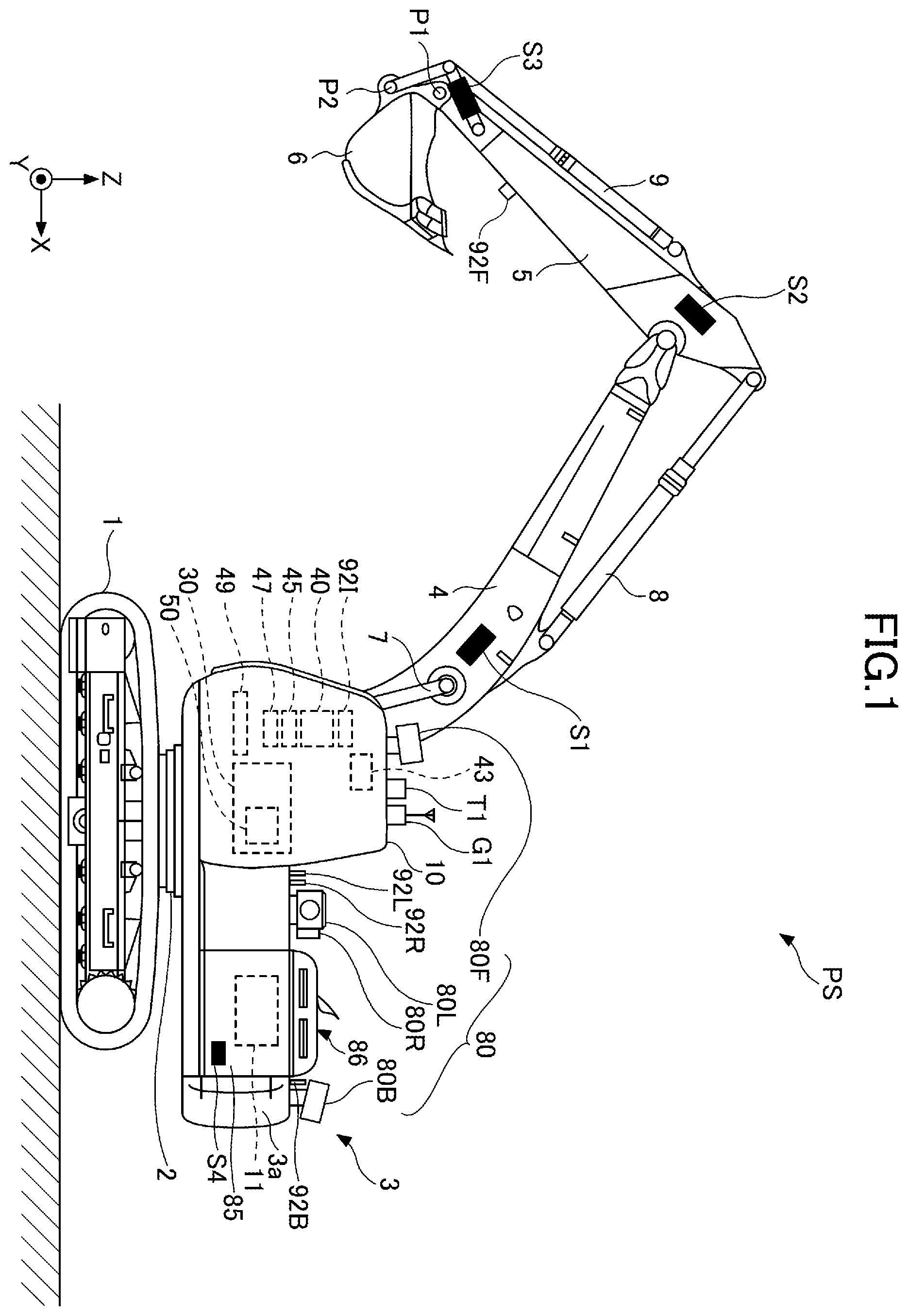 Patent US12345022 Figure 1 – Excavator and management apparatus for excavator