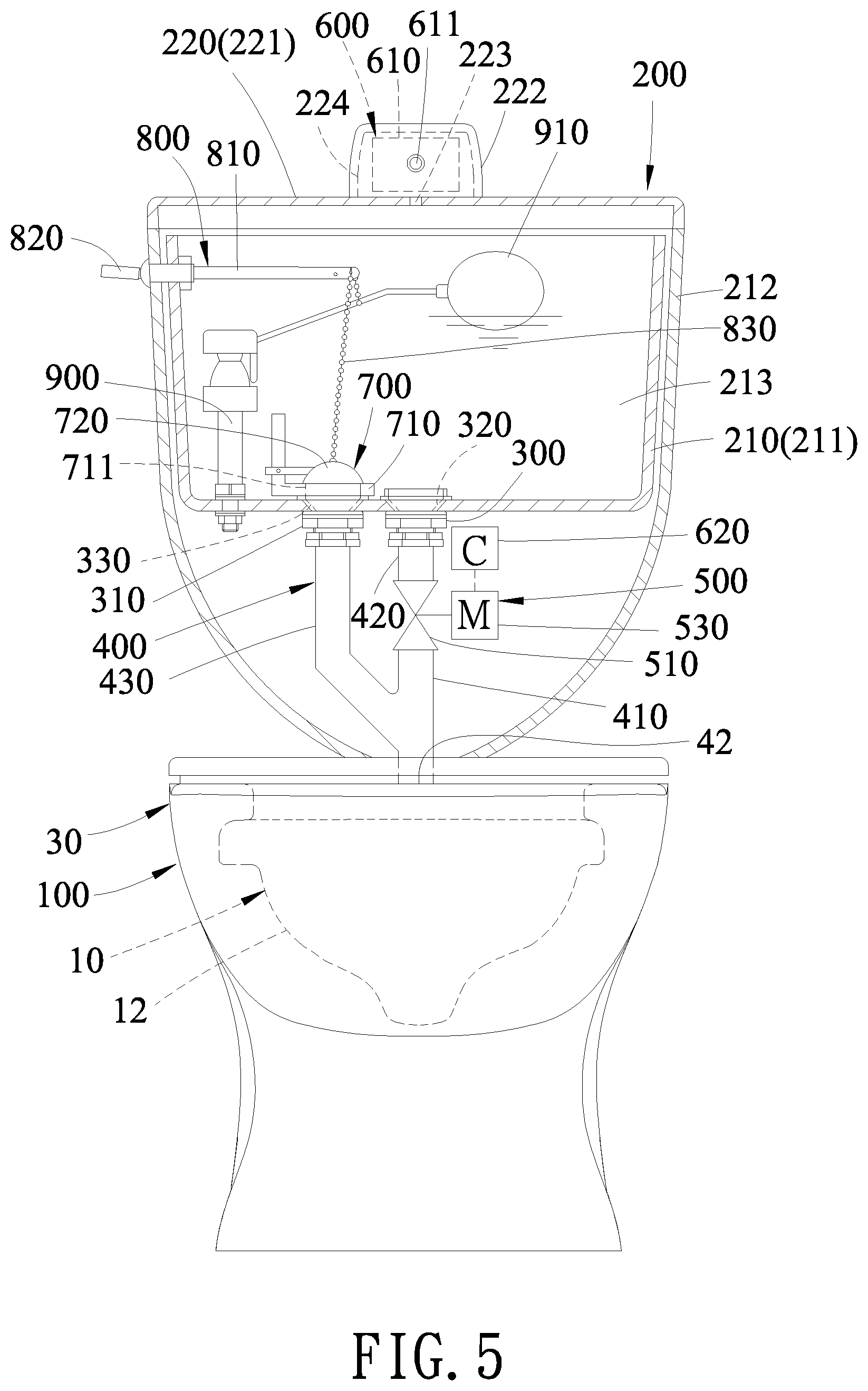 Patent US12345033 Figure 5 – Vortex flush toilet