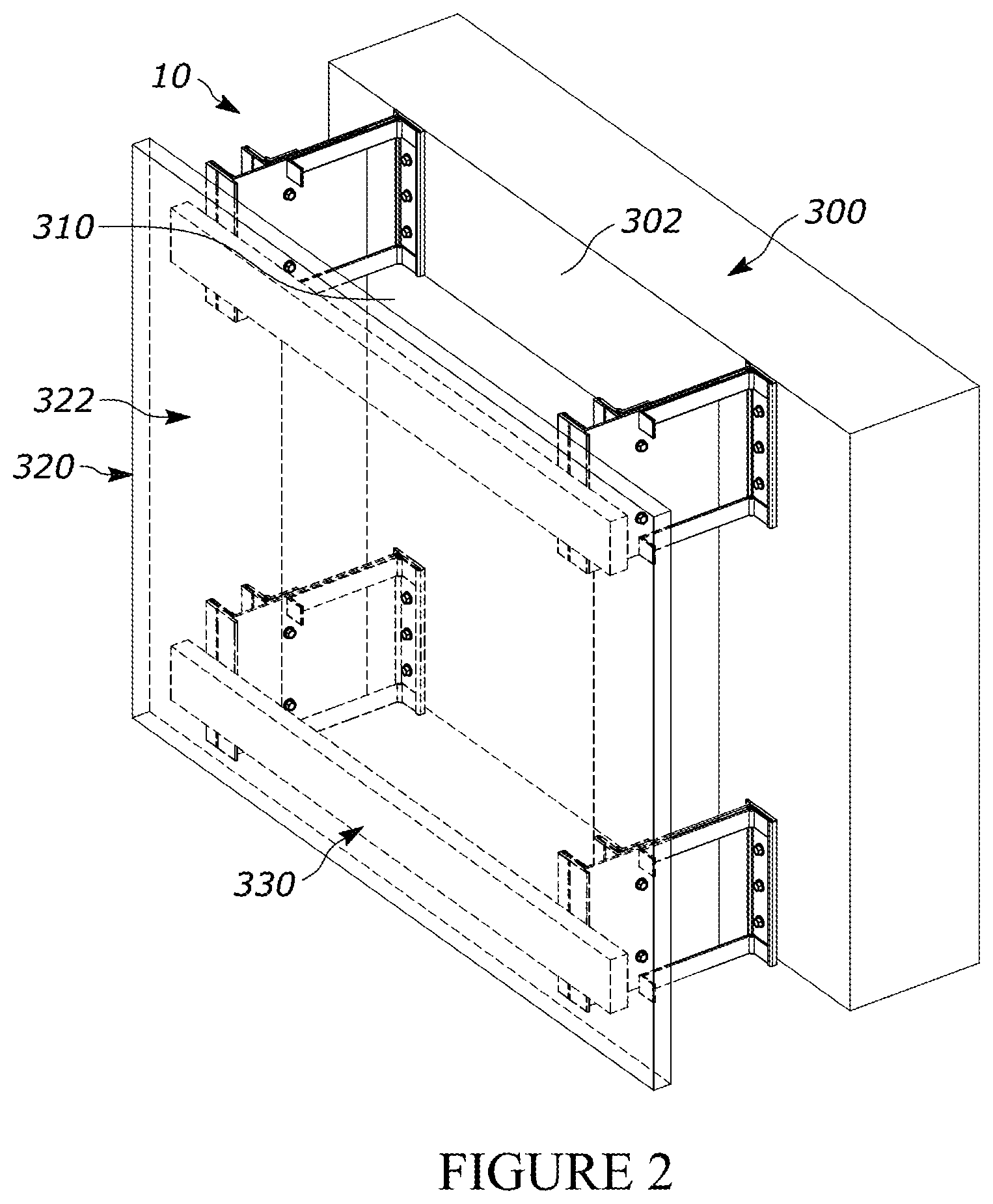 Patent US12345043 Figure 2 – Adjustable support system for a building structure and a wall structure having an adjustable support system