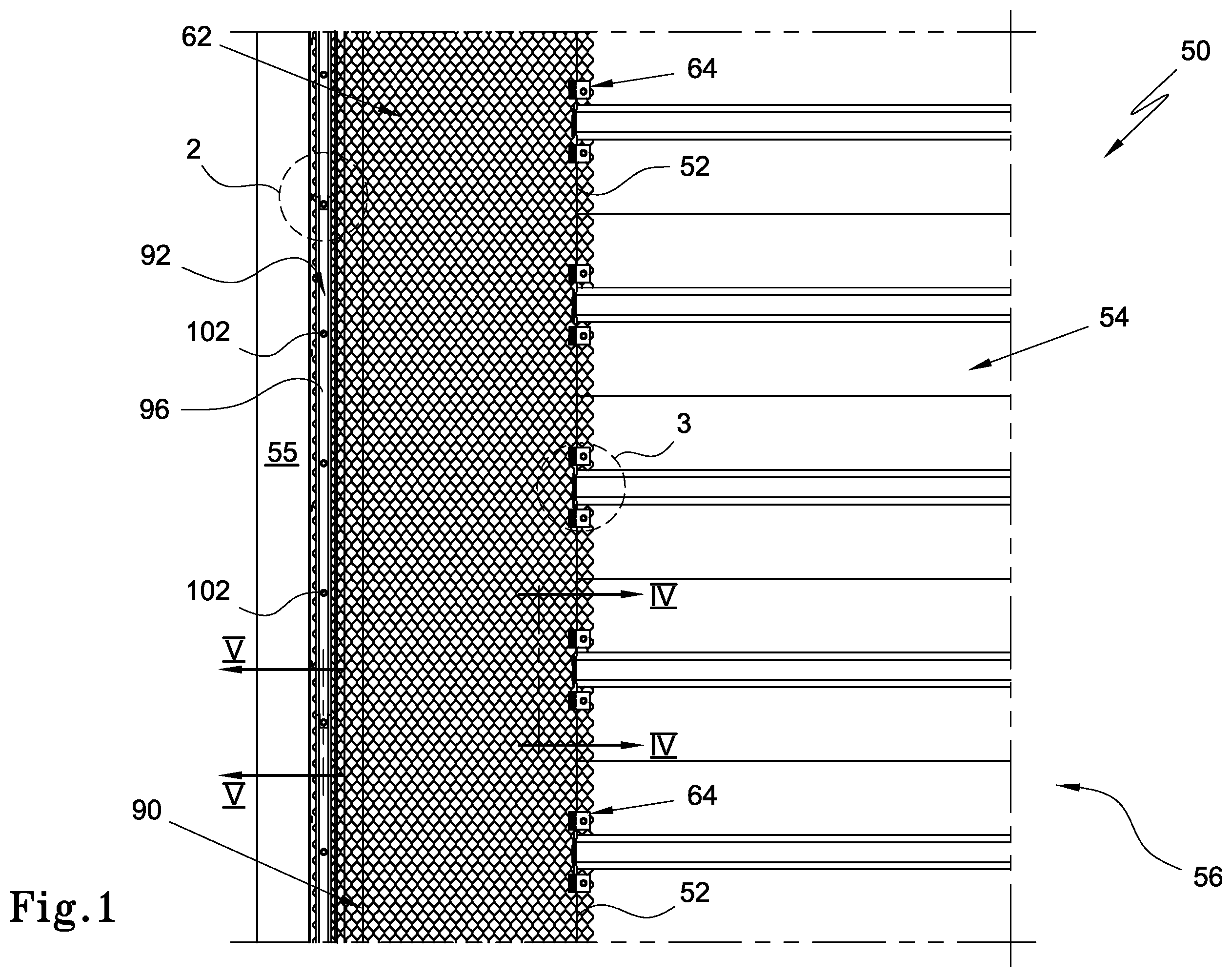 Patent US12345048 Figure 1 – Gutter installation and gutter mesh fastener