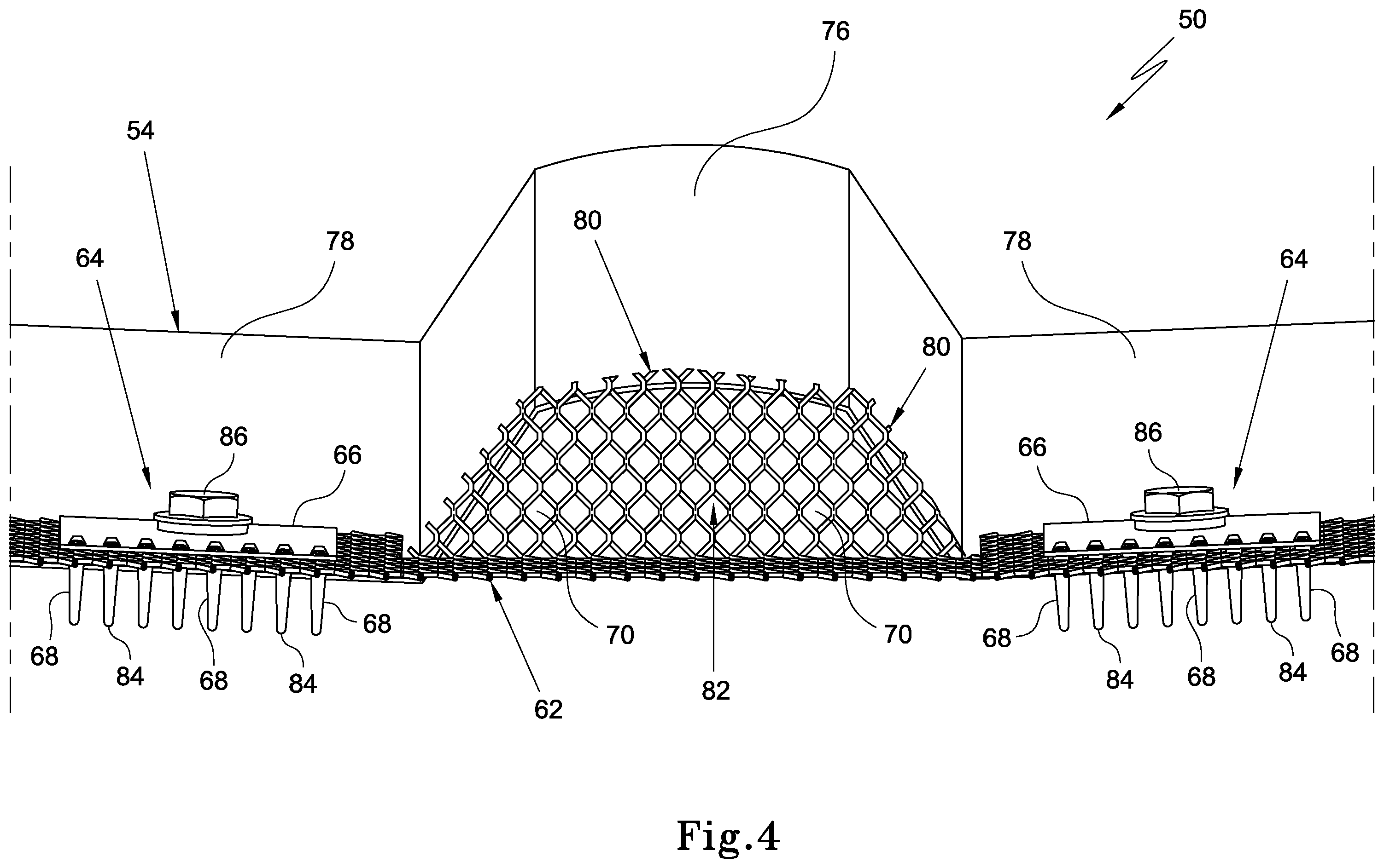Patent US12345048 Figure 4 – Gutter installation and gutter mesh fastener