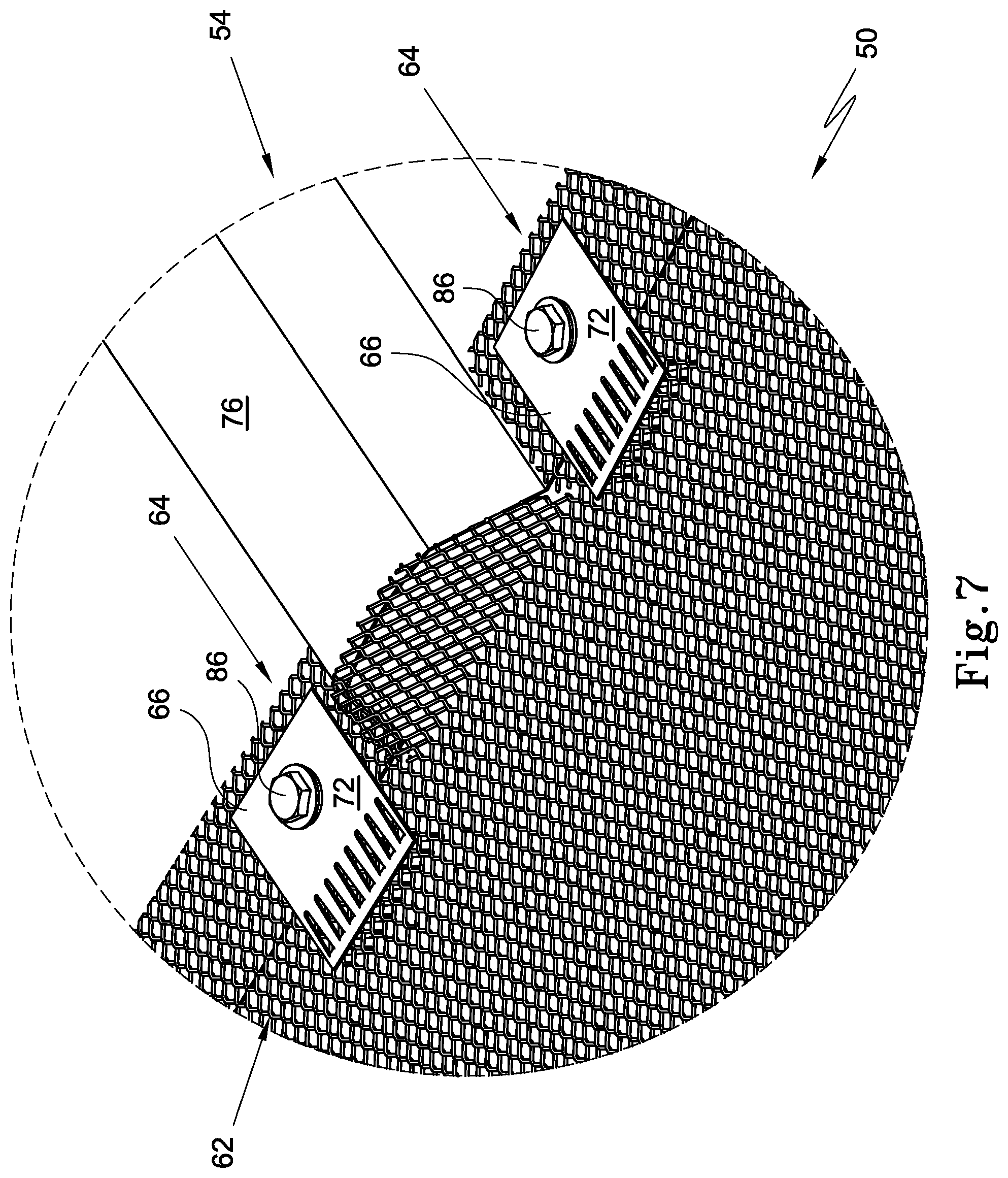 Patent US12345048 Figure 7 – Gutter installation and gutter mesh fastener
