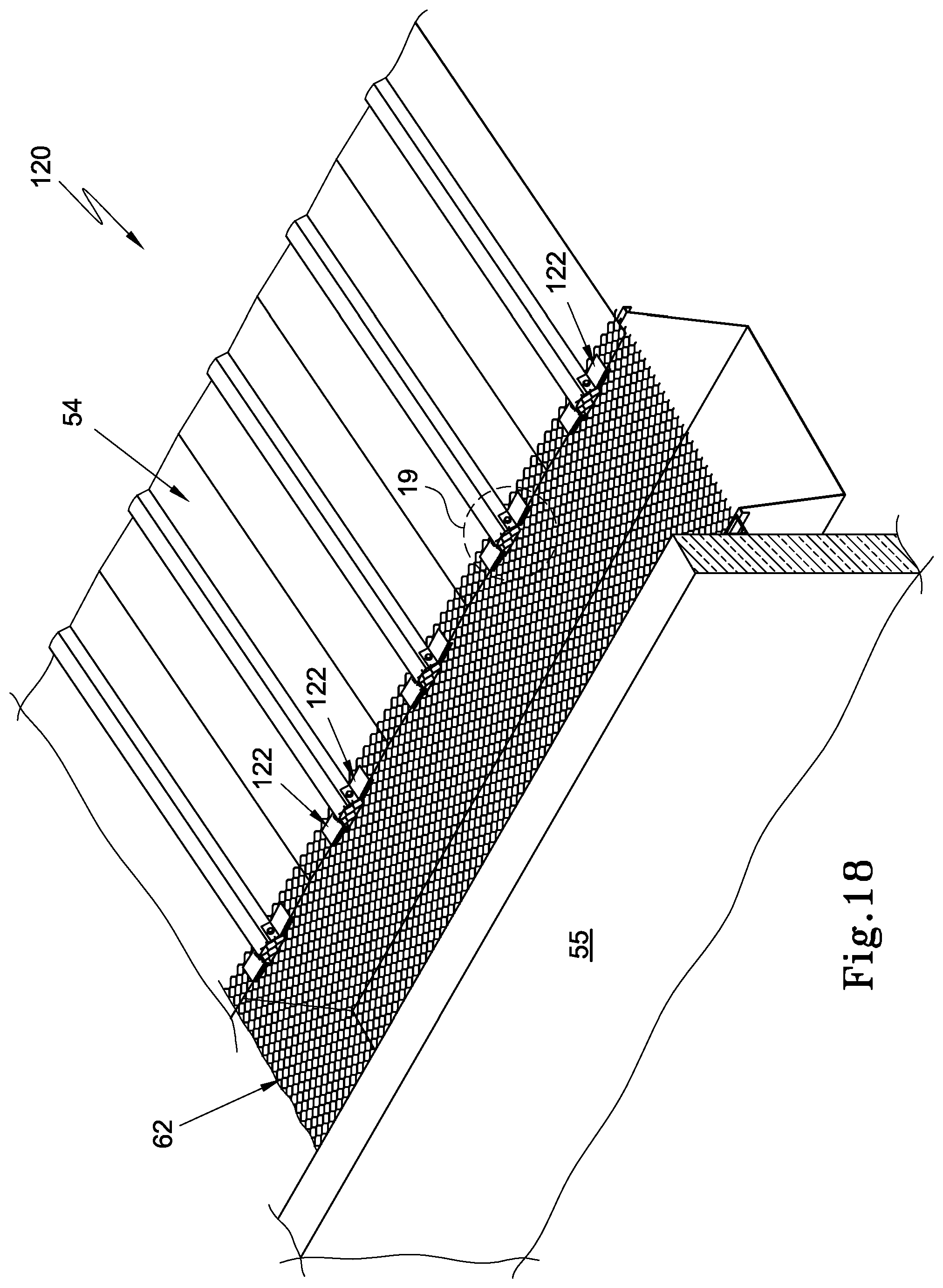 Patent US12345048 Figure 15 – Gutter installation and gutter mesh fastener
