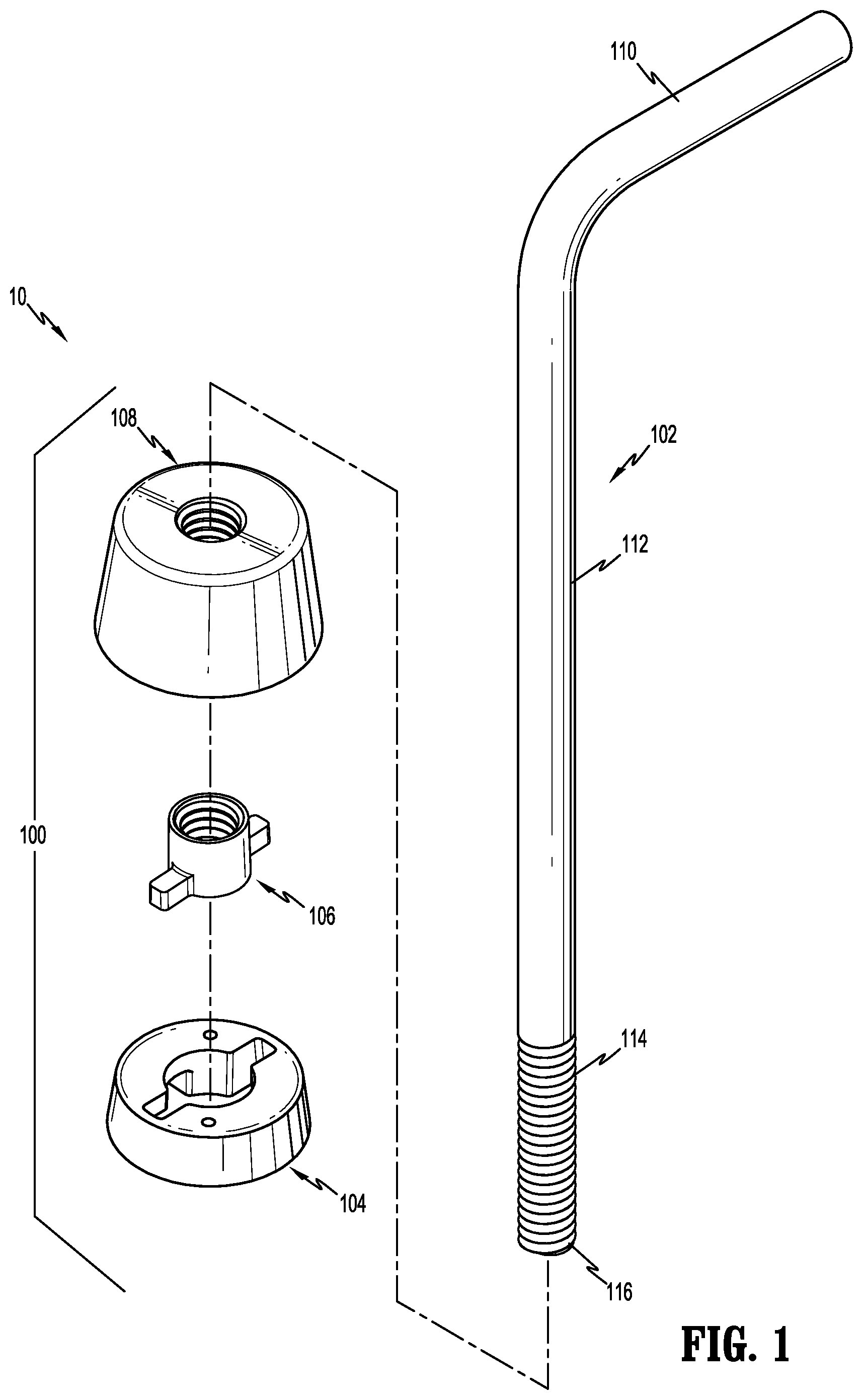 Patent US12345060 Figure 1 – Construction anchor apparatus and system and methodology of use