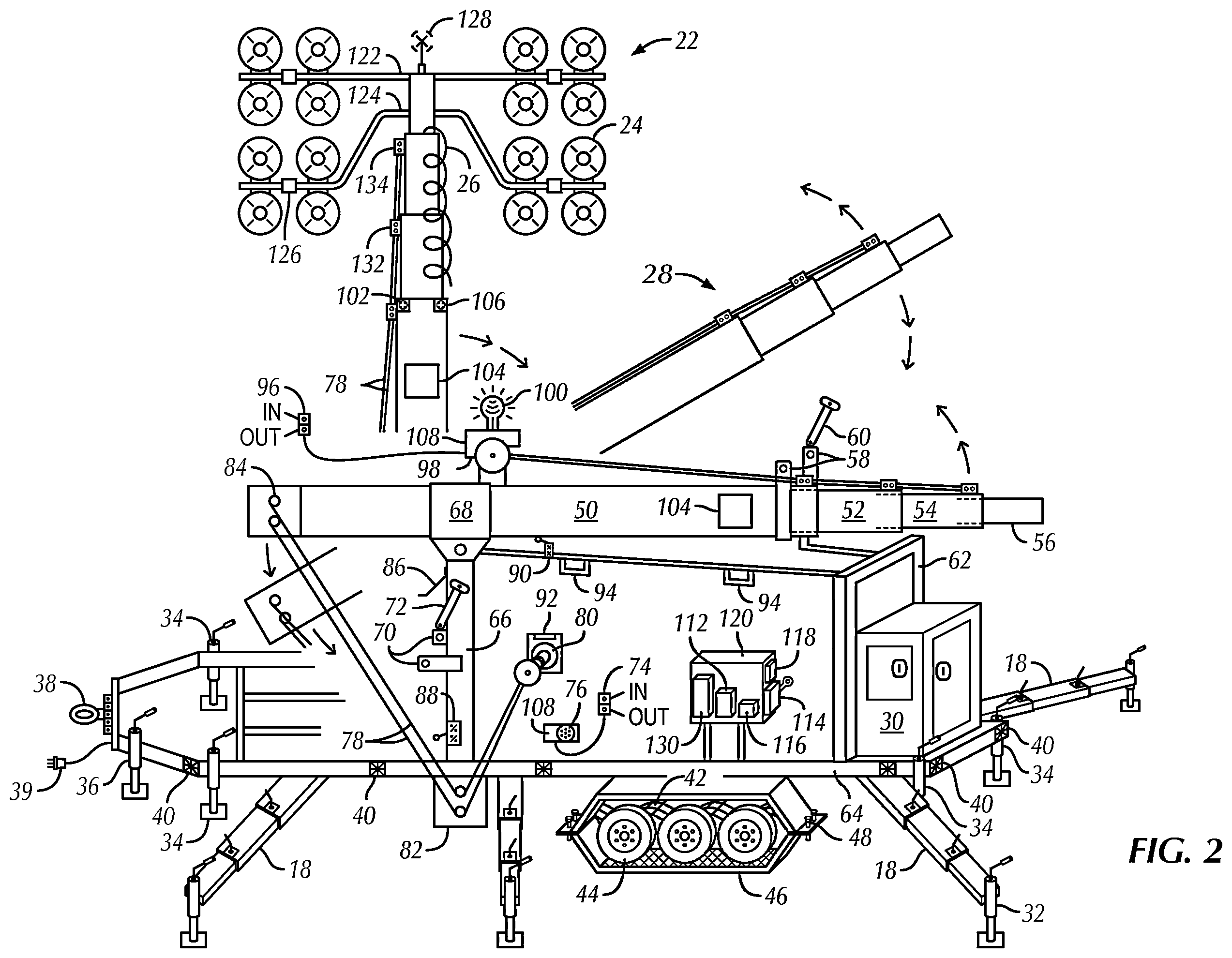 Patent US12345062 Figure 2 – High-intensity, telescoping light tower with safety features