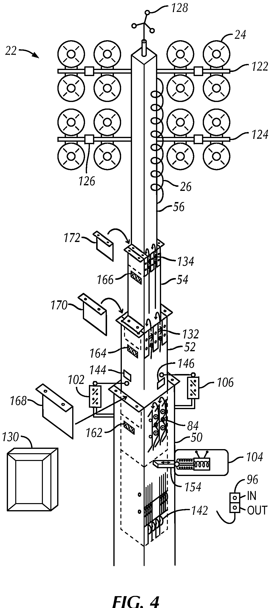 Patent US12345062 Figure 4 – High-intensity, telescoping light tower with safety features