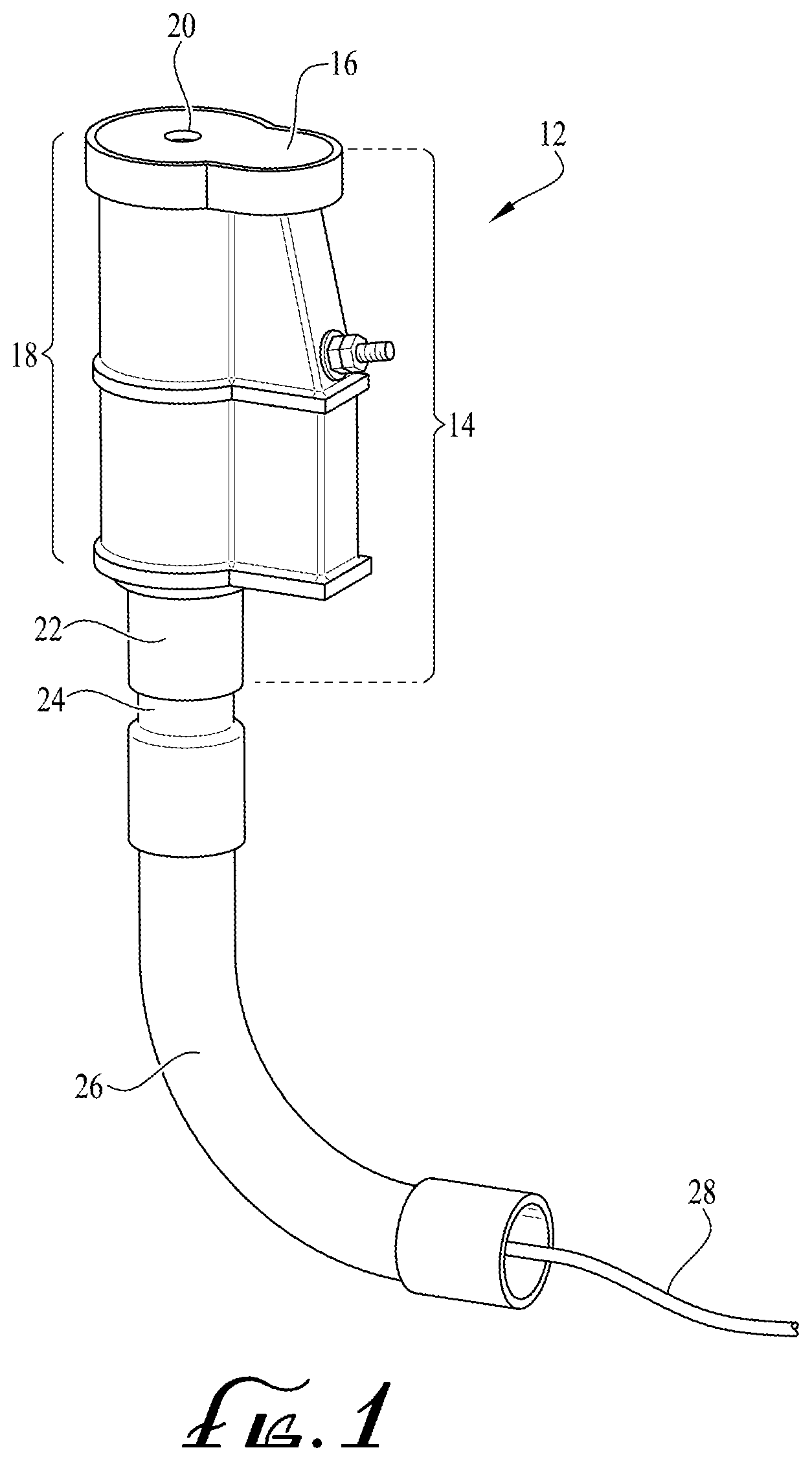 Patent US12345069 Figure 1 – Deck or slab anchor housing power supply for pool and other high-moisture operating environment powered devices
