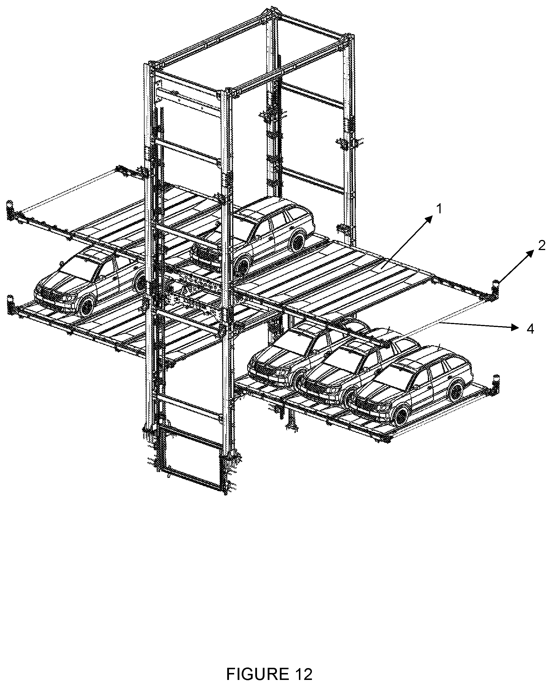 Patent US12345071 Figure 12 – Automated parking floor conveyor systems