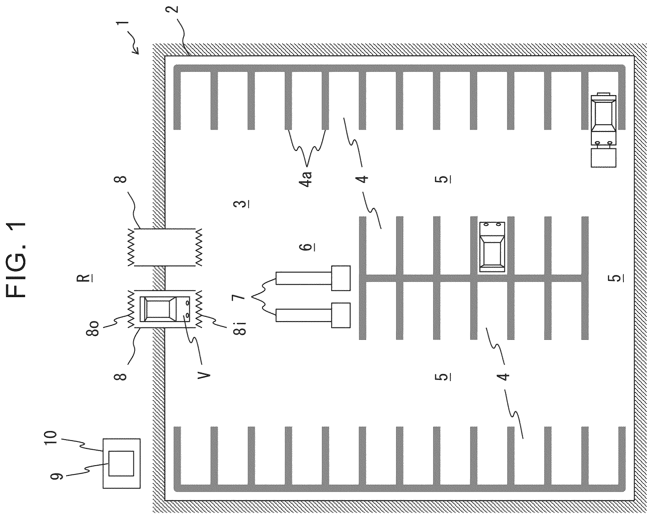 Patent US12345072 — Parking facility and parking system — Figure 1
