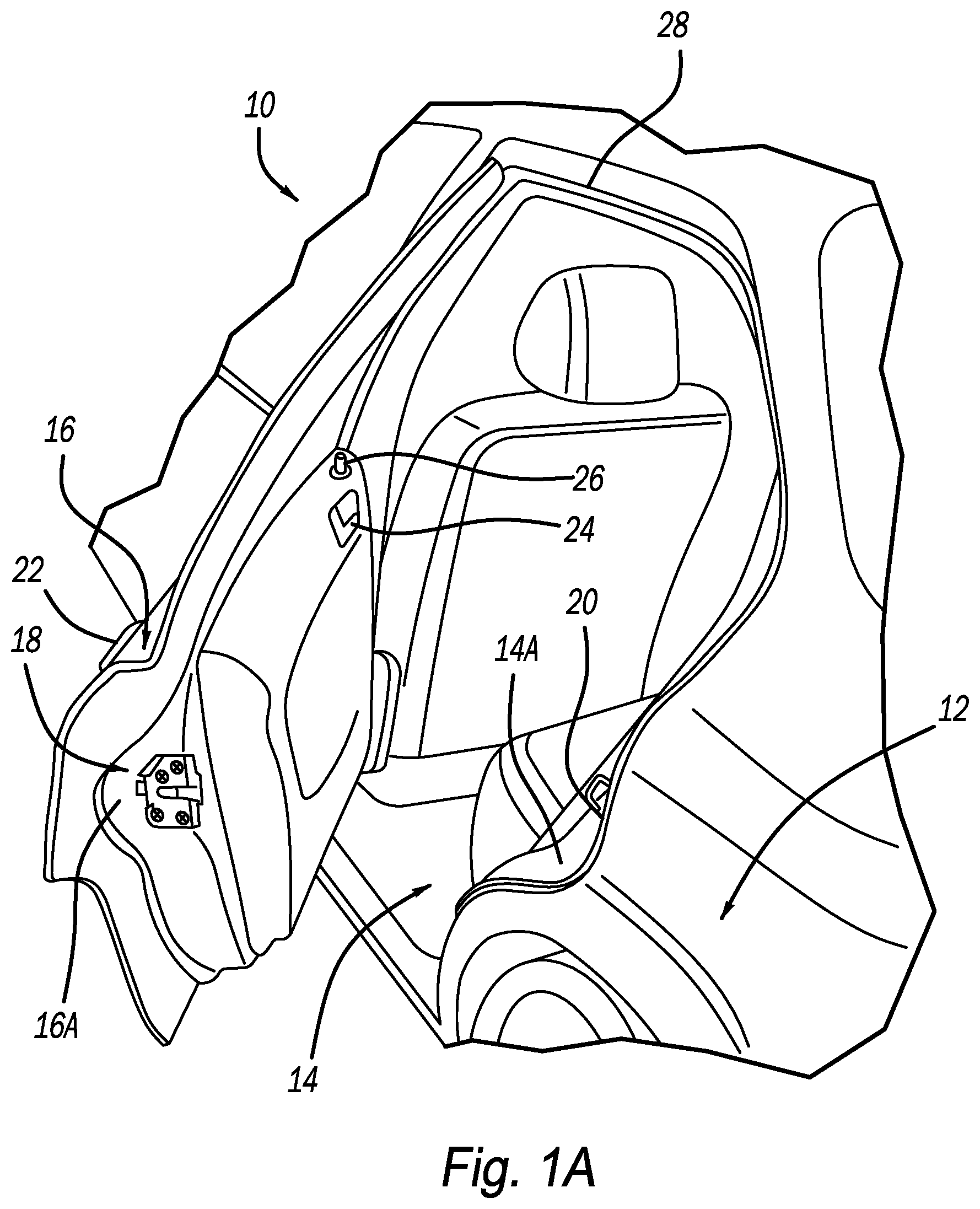 Patent US12345077 Figure 1 – Closure latch assembly equipped with a power cinch mechanism having a cinch pawl