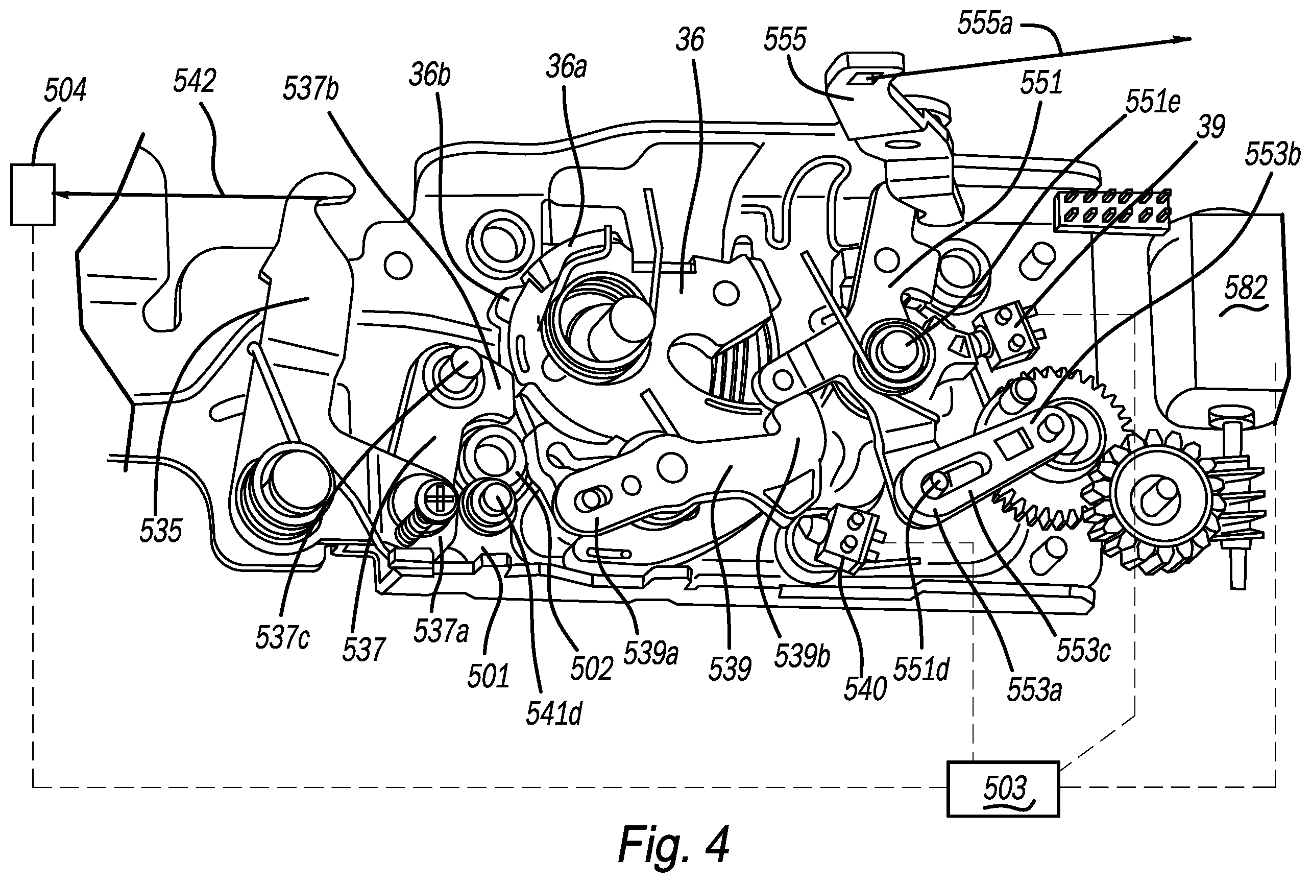 Patent US12345077 Figure 5 – Closure latch assembly equipped with a power cinch mechanism having a cinch pawl