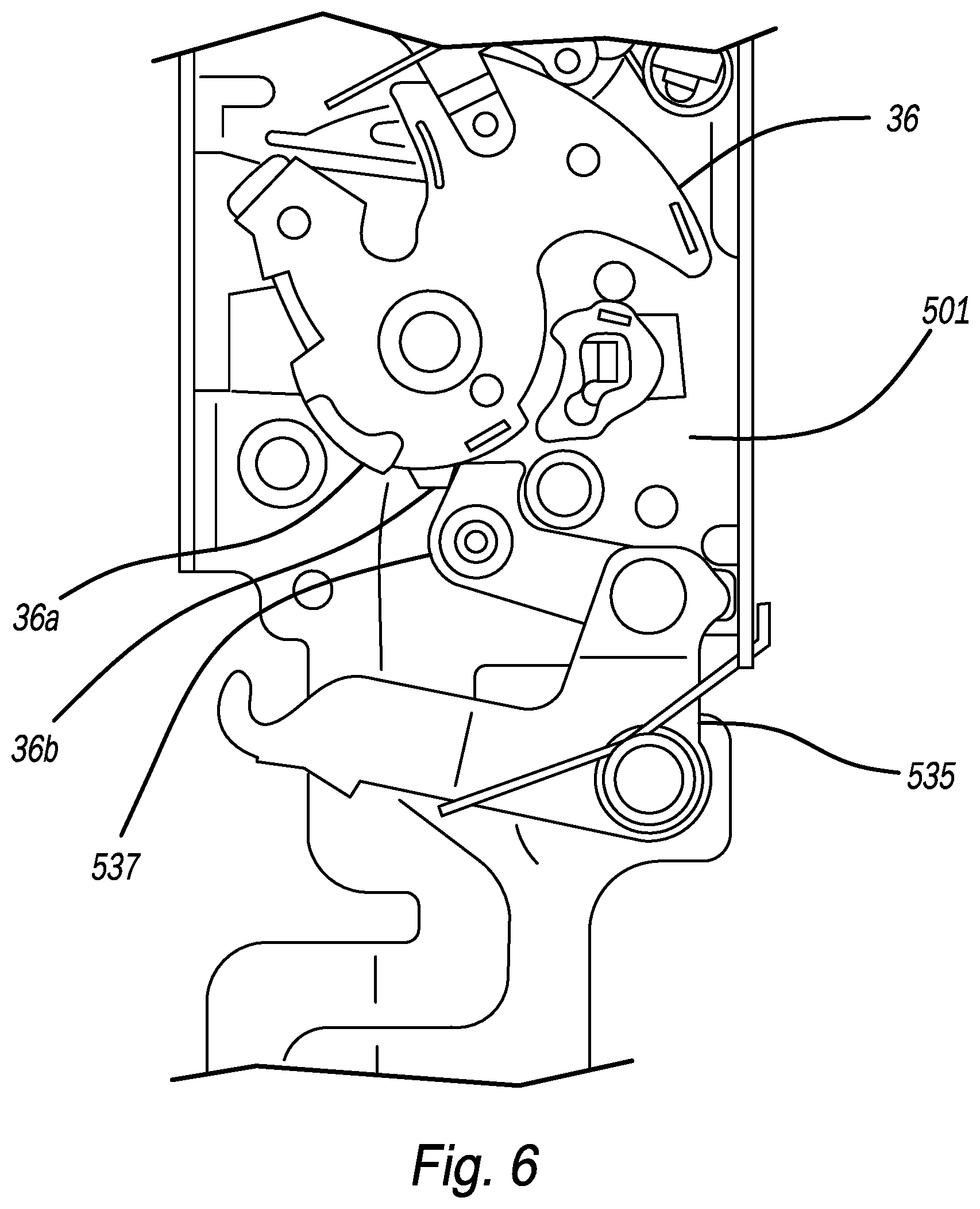 Patent US12345077 Figure 7 – Closure latch assembly equipped with a power cinch mechanism having a cinch pawl