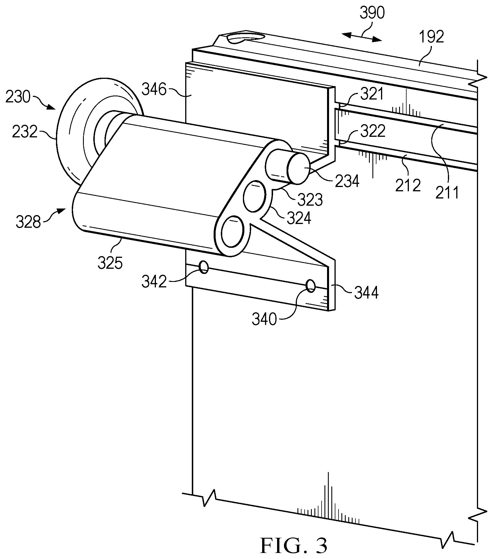 Patent US12345082 Figure 3 – Universal roller bracket for a movable barrier