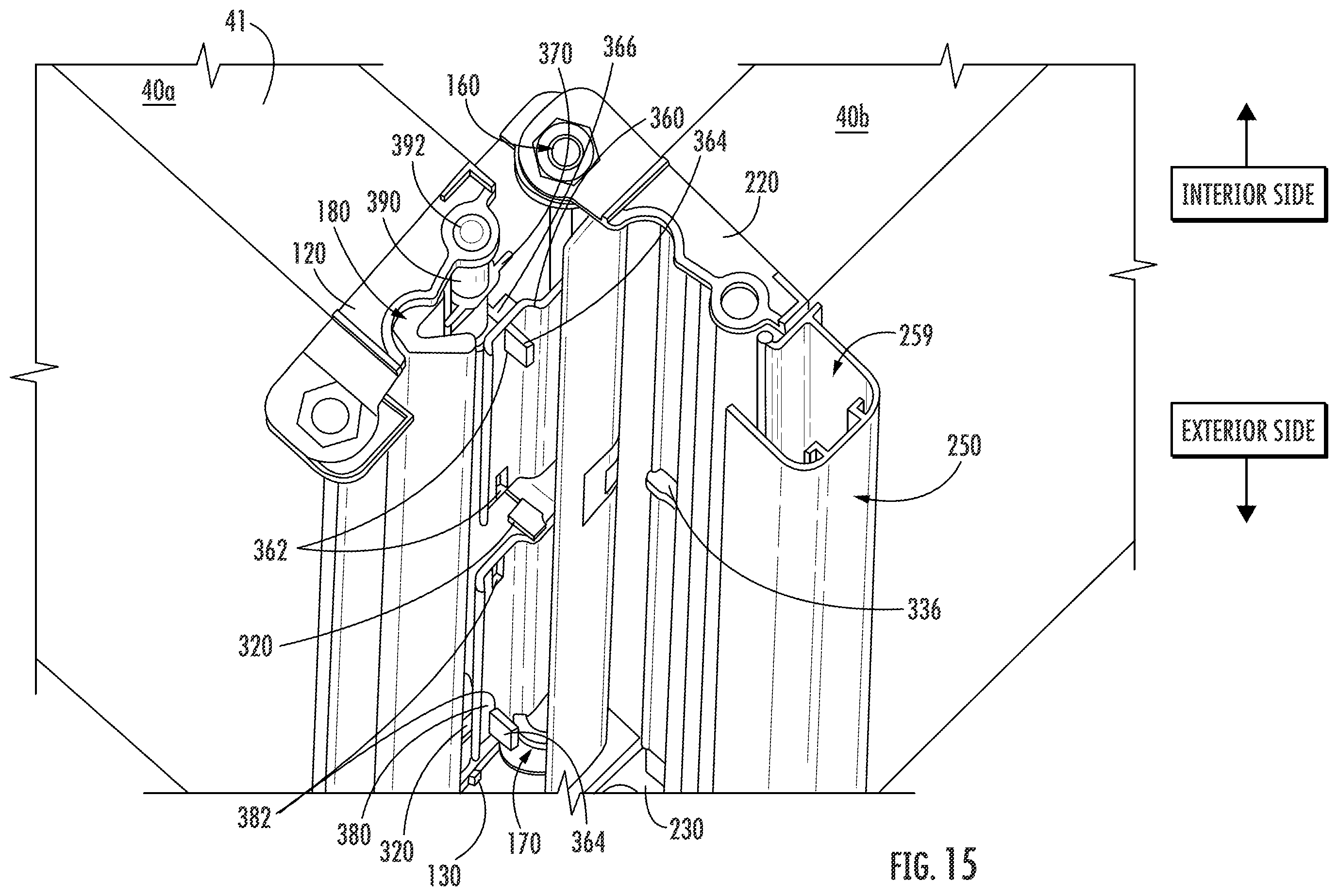 Patent US12345083 Figure 12 – Continuous locking hinge assemblies and folding door assemblies including the same