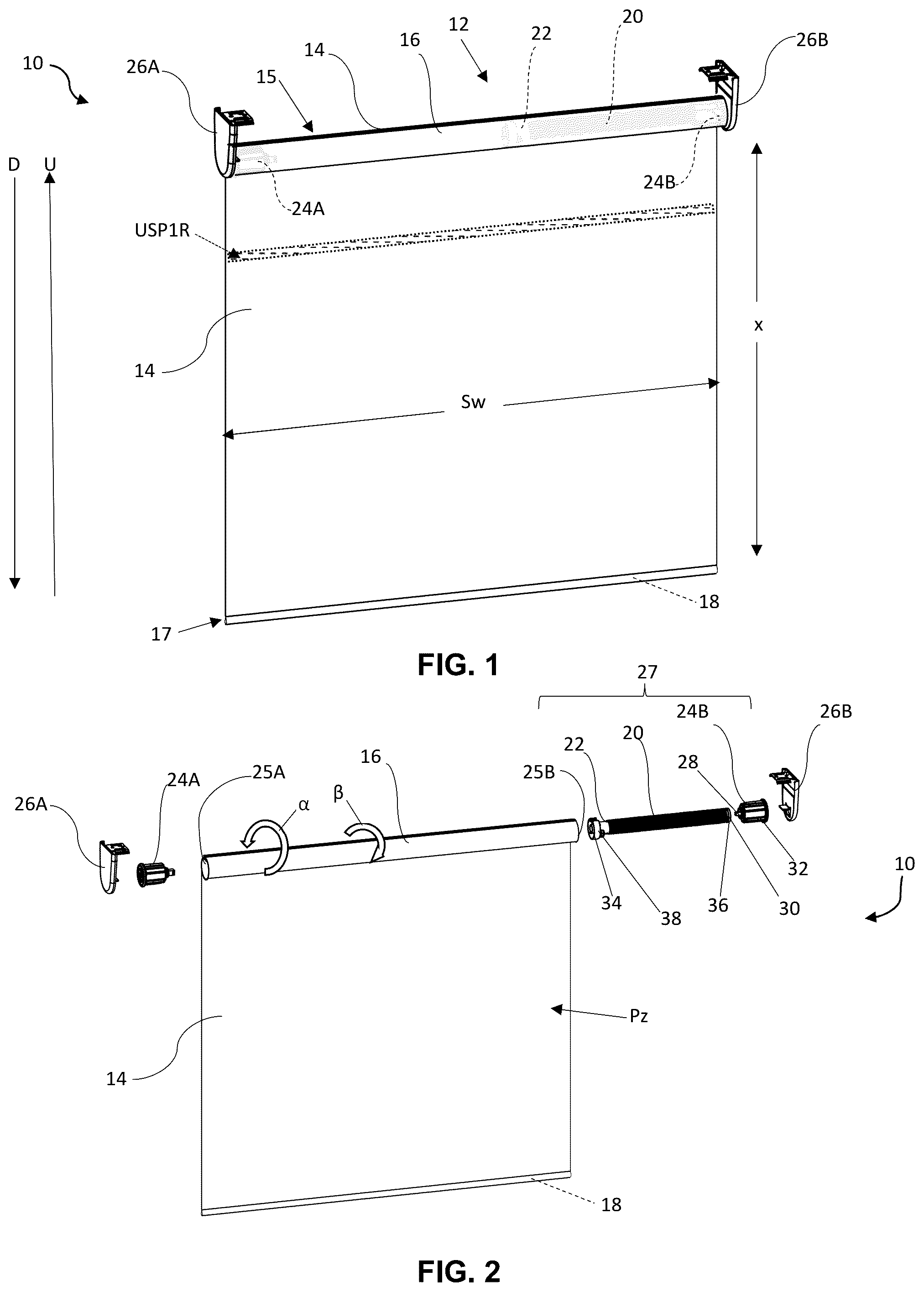 Patent US12345094 Figure 1 – Balanced spring-loaded roller blind, and a torsion spring, a method, and a system therefor